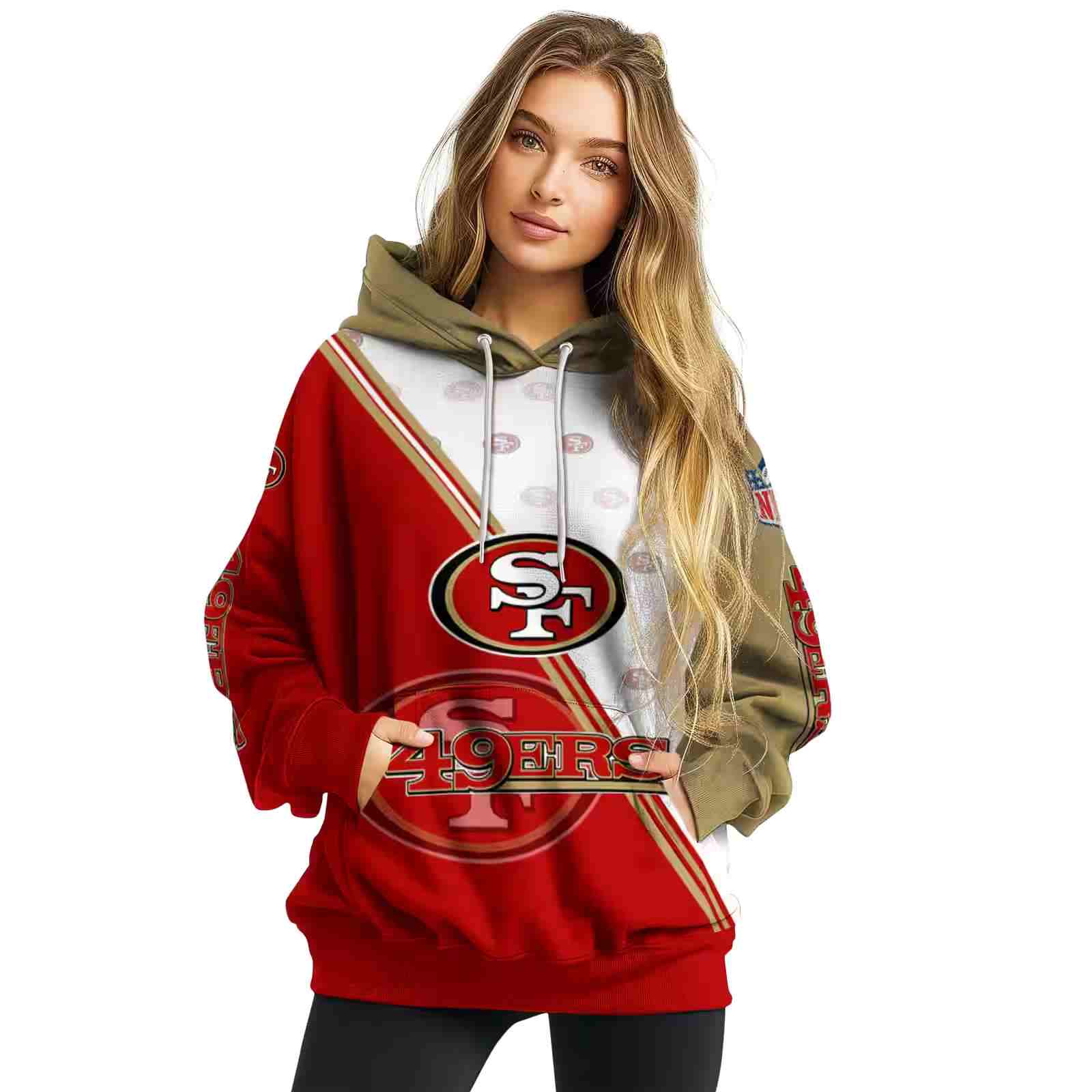 san francisco 49ers diagonal stripe red white hoodie high quality