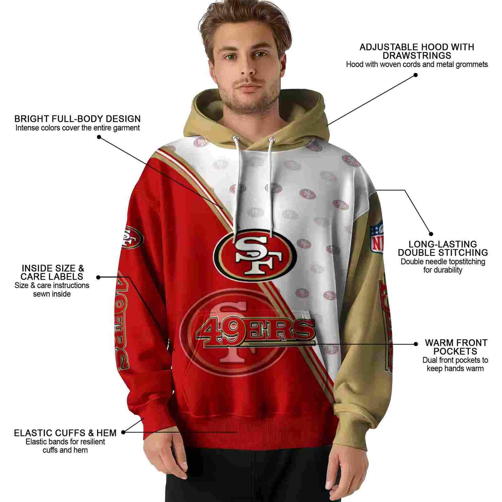 san francisco 49ers diagonal stripe red white hoodie latest model