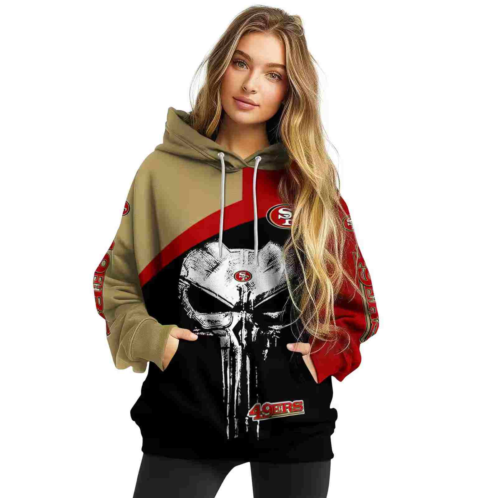 san francisco 49ers skull punisher gold black hoodie high quality