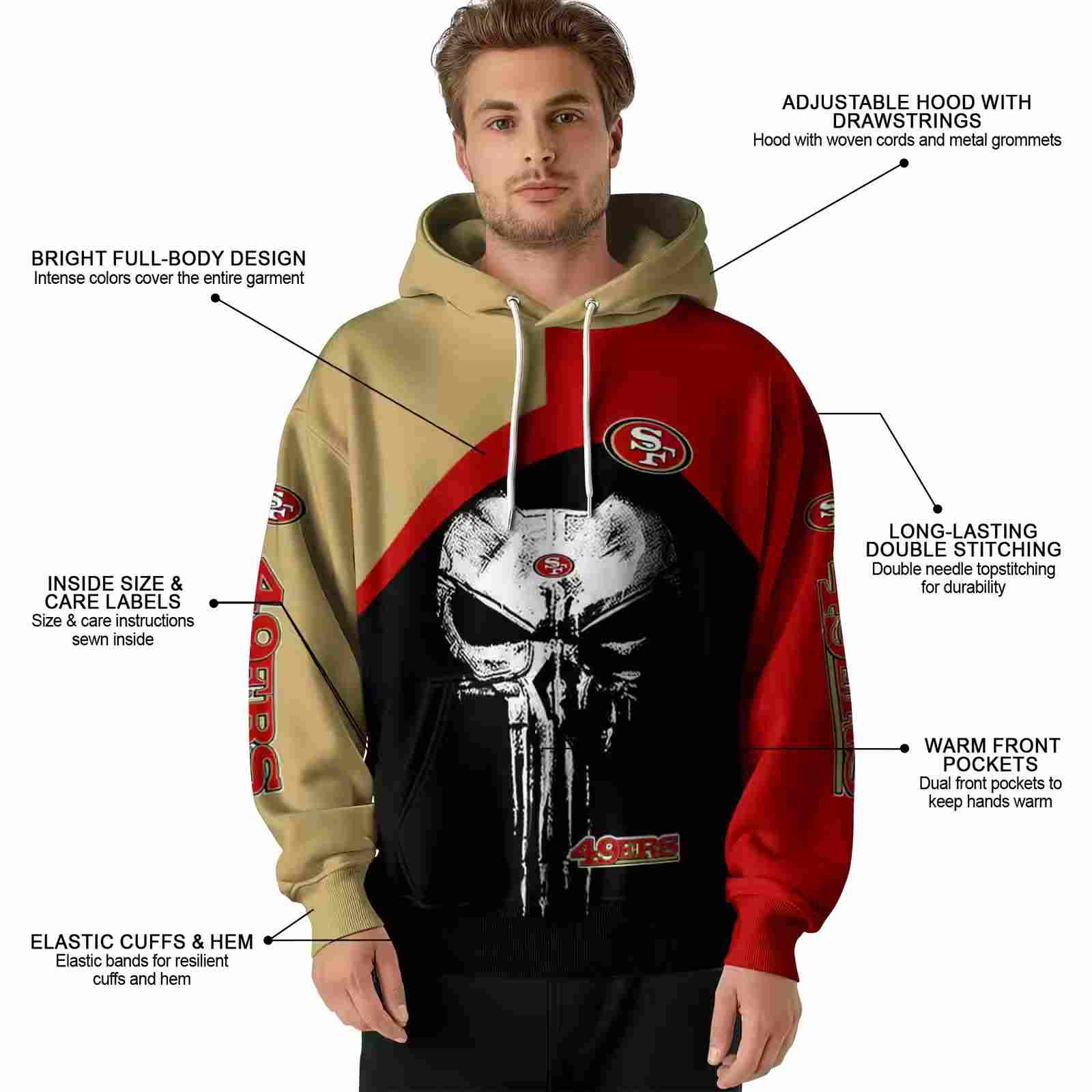 san francisco 49ers skull punisher gold black hoodie latest model