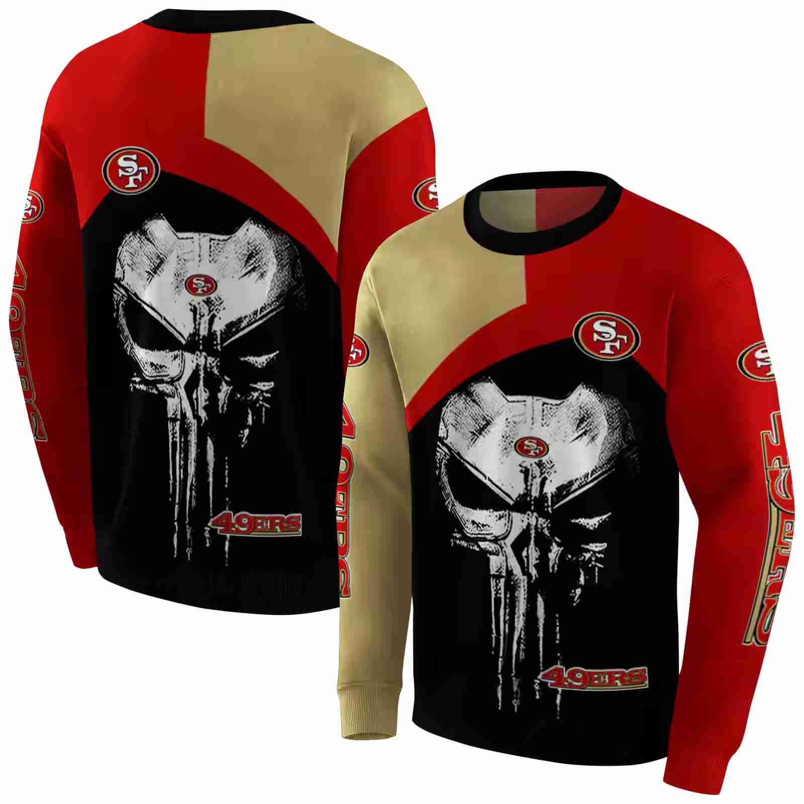 san francisco 49ers skull punisher gold black hoodie premium grade