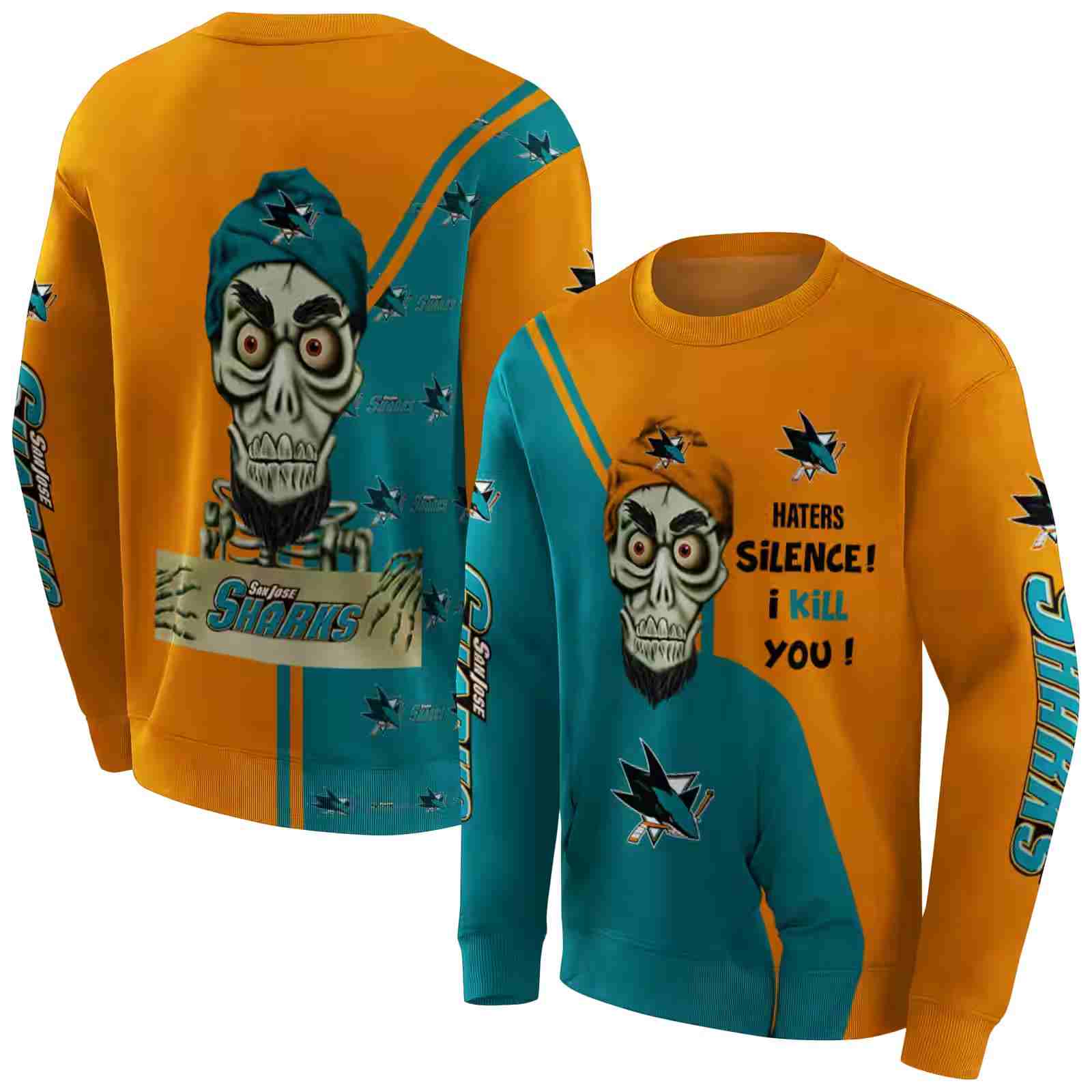 san jose sharks achmed skull teal hoodie premium grade