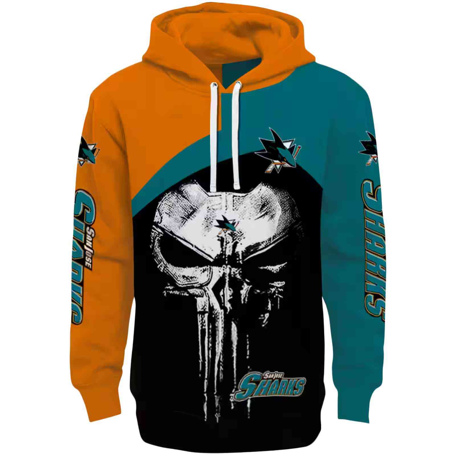 San Jose Sharks Skull Punisher Orange Black Hoodie