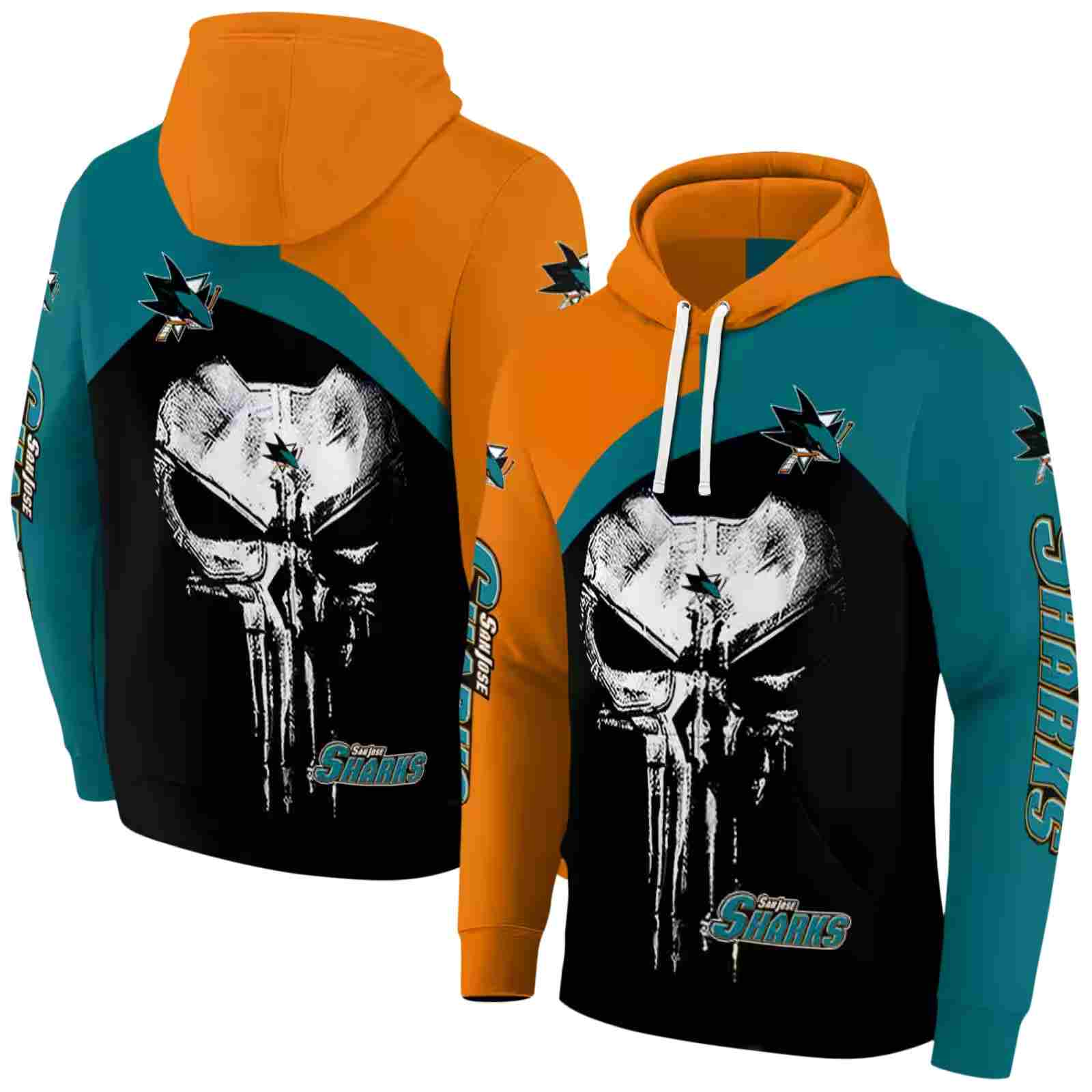 san jose sharks skull punisher orange black hoodie fashion forward