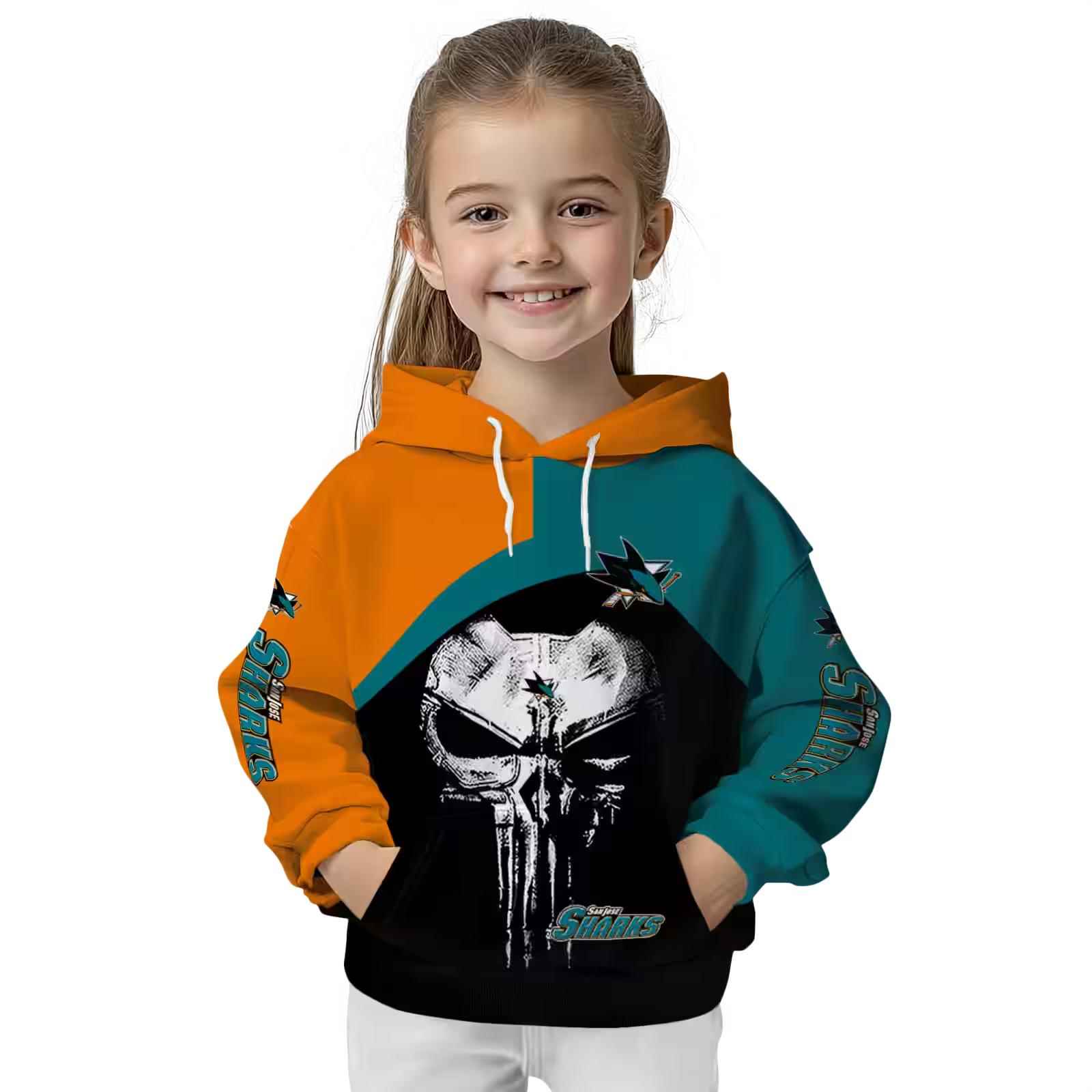 san jose sharks skull punisher orange black hoodie top rated