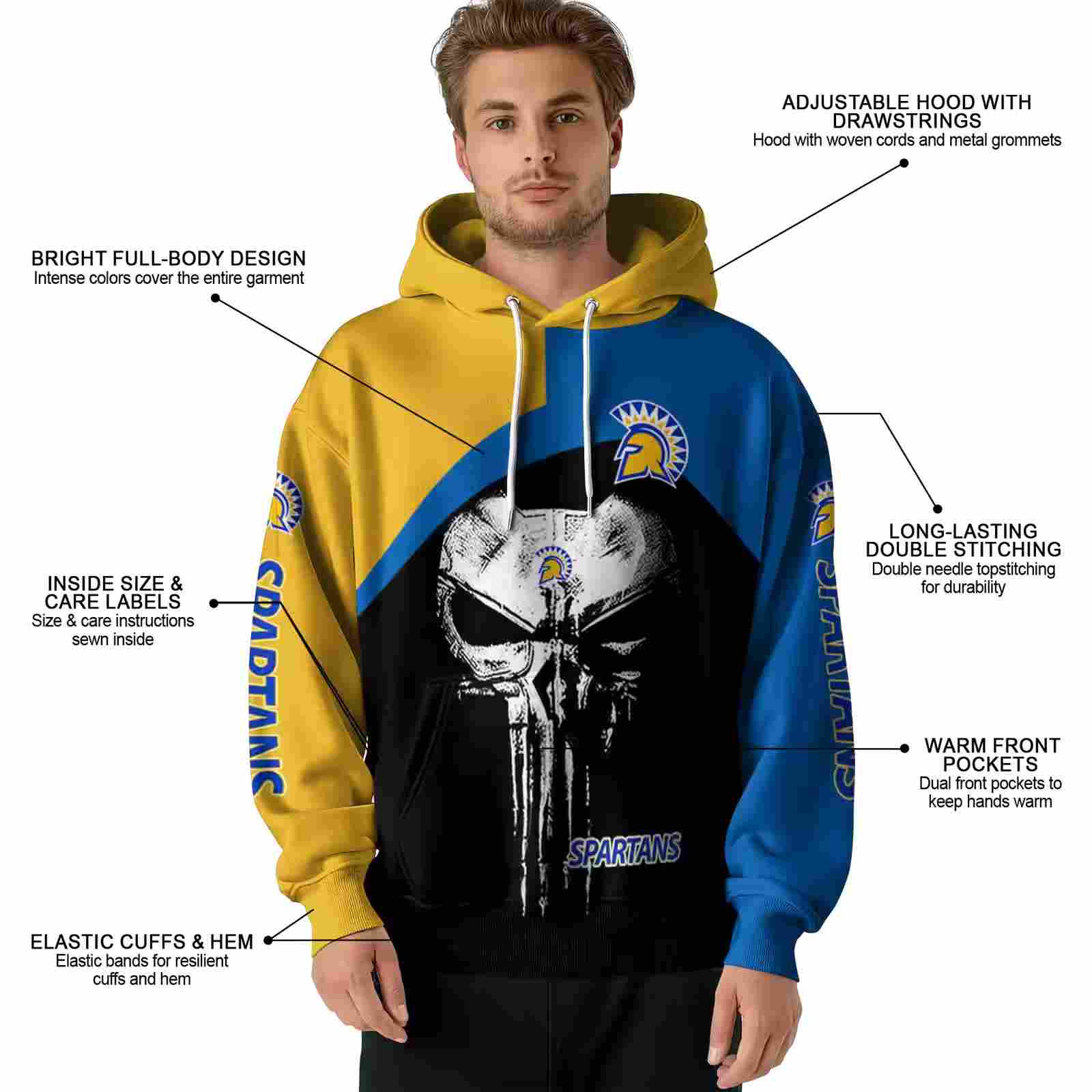 san jose state spartans skull punisher gold black hoodie latest model