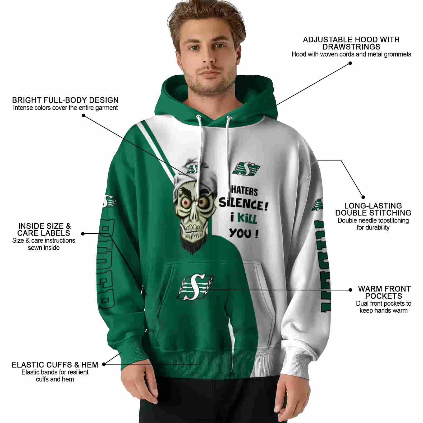 saskatchewan roughriders achmed skull green hoodie latest model