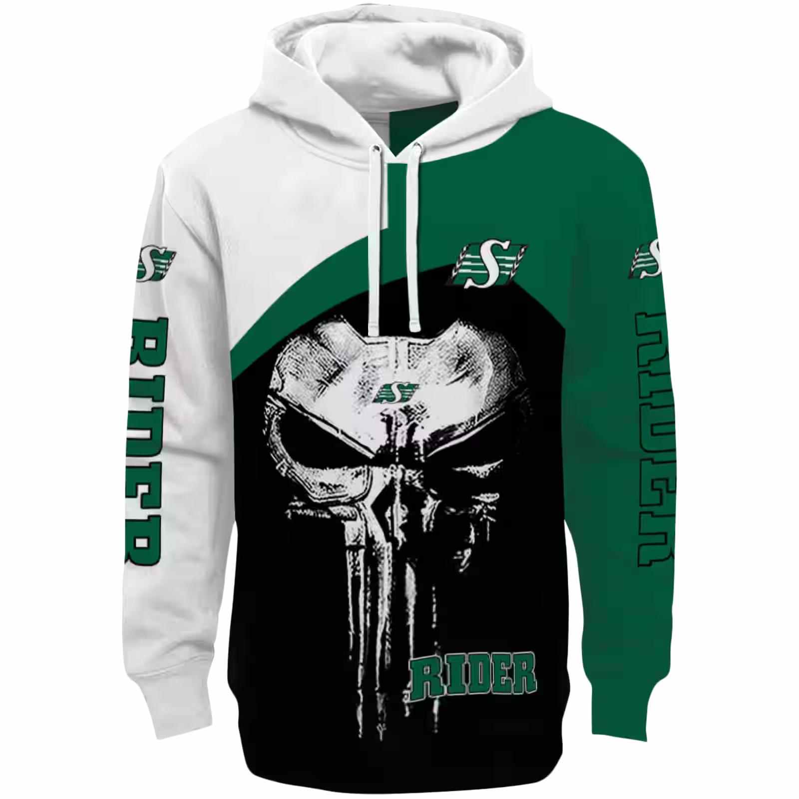 Saskatchewan Roughriders Skull Punisher White Black Hoodie