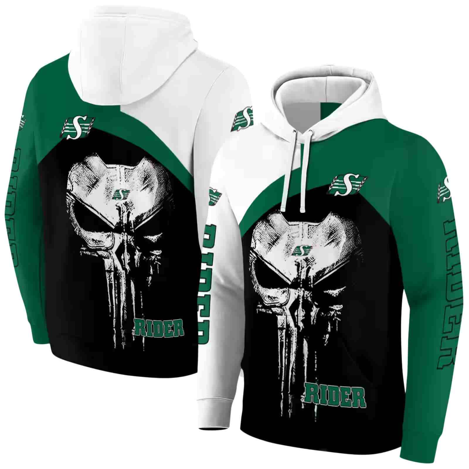 saskatchewan roughriders skull punisher white black hoodie fashion forward