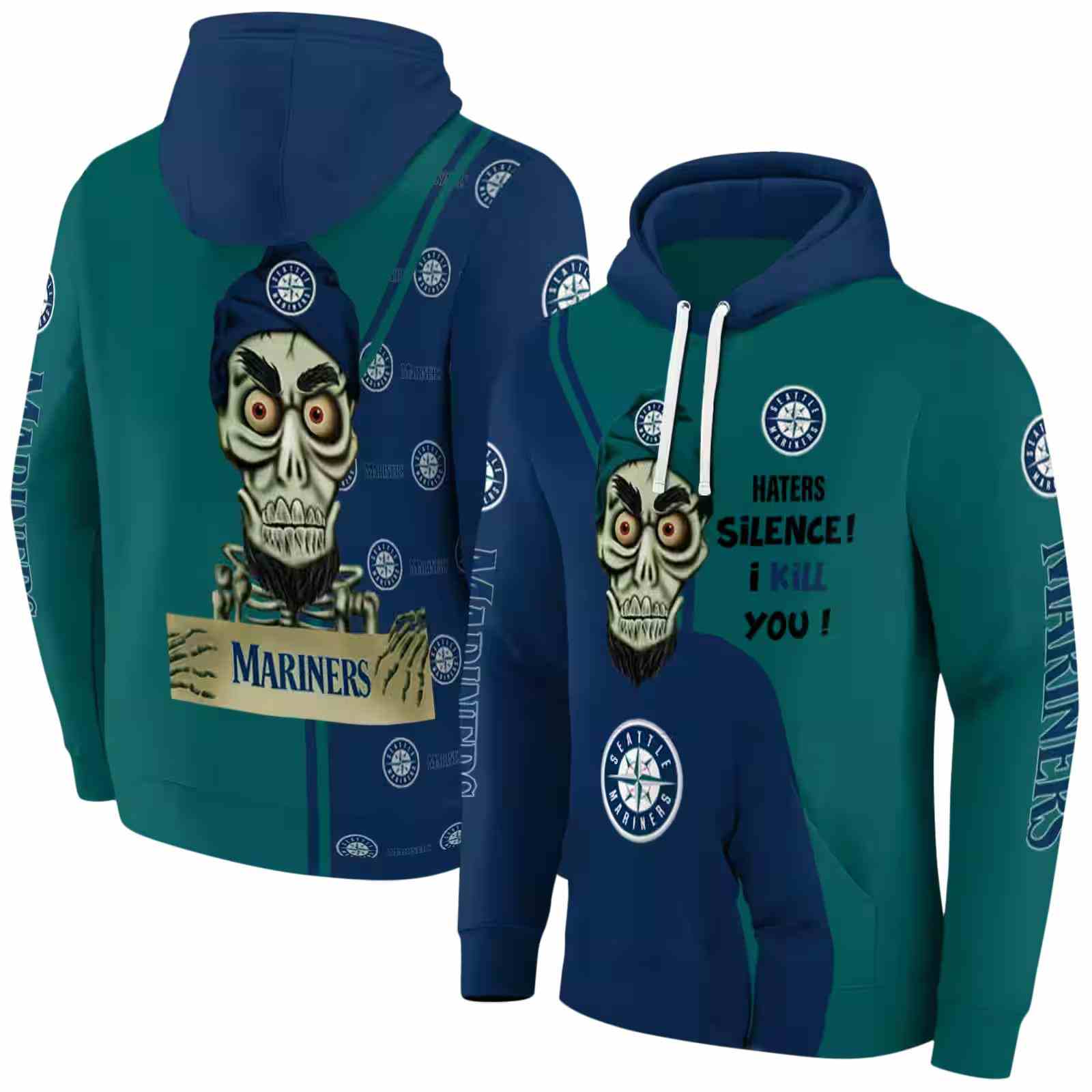 seattle mariners achmed skull navy blue hoodie fashion forward