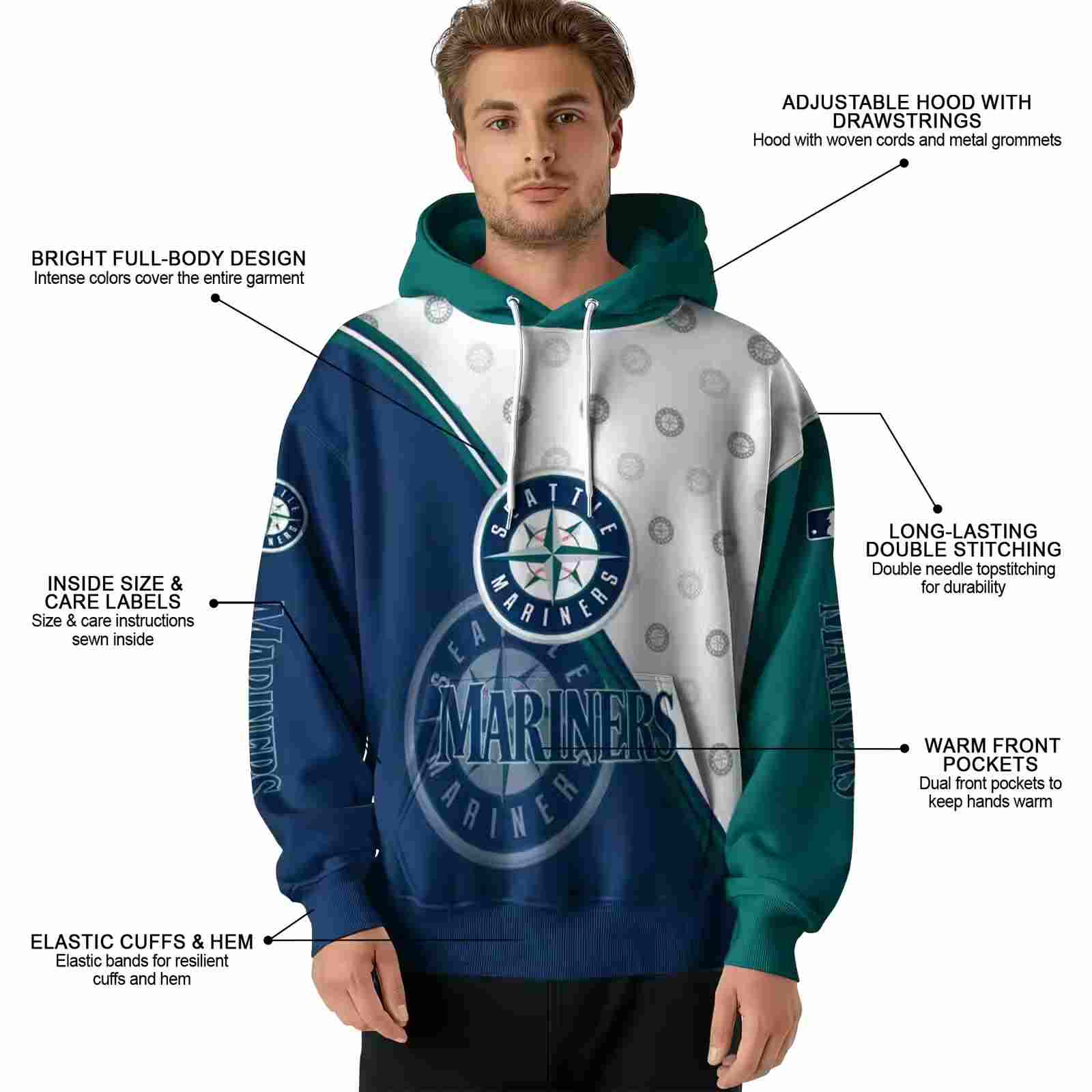 seattle mariners diagonal stripe navy blue white hoodie latest model