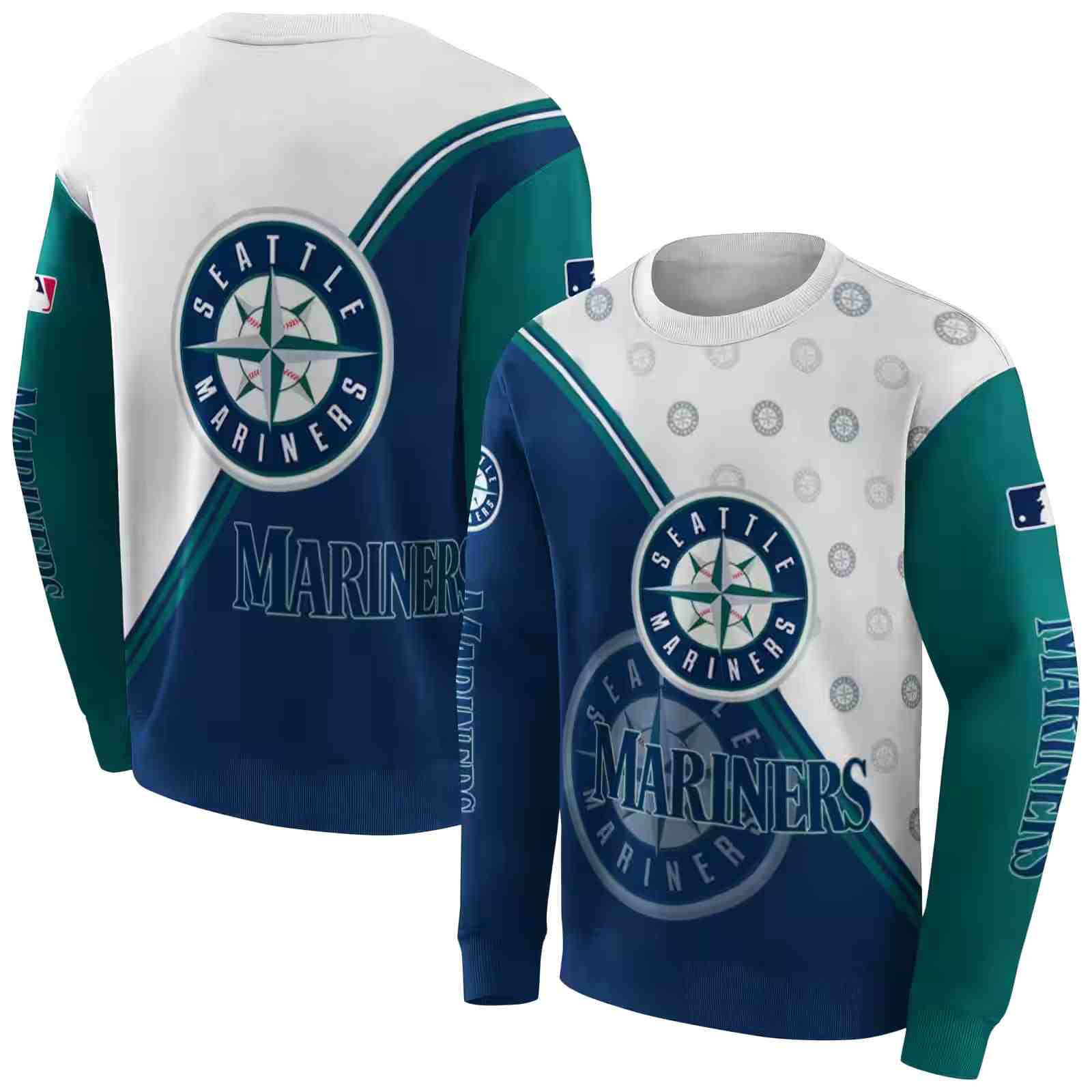 seattle mariners diagonal stripe navy blue white hoodie premium grade