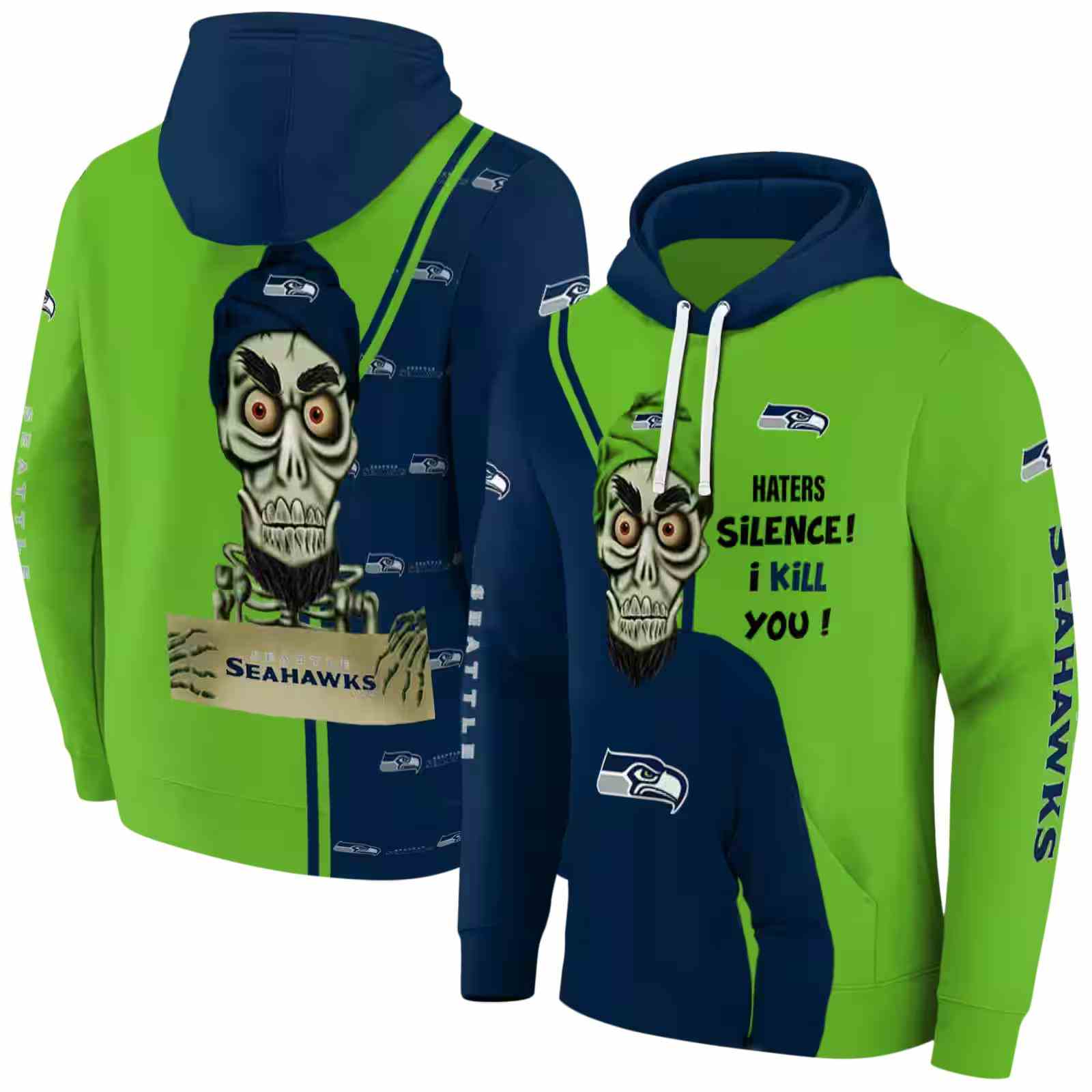 seattle seahawks achmed skull blue hoodie fashion forward