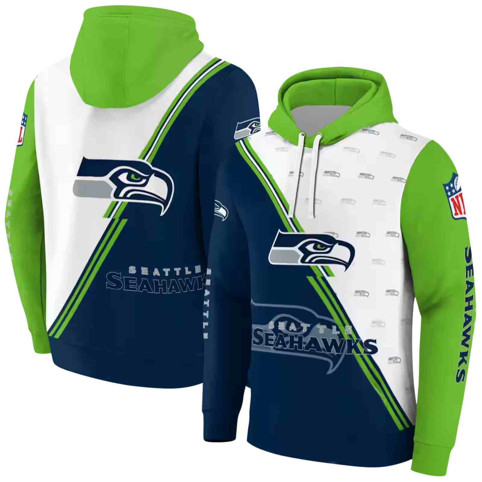 seattle seahawks diagonal stripe blue white hoodie fashion forward