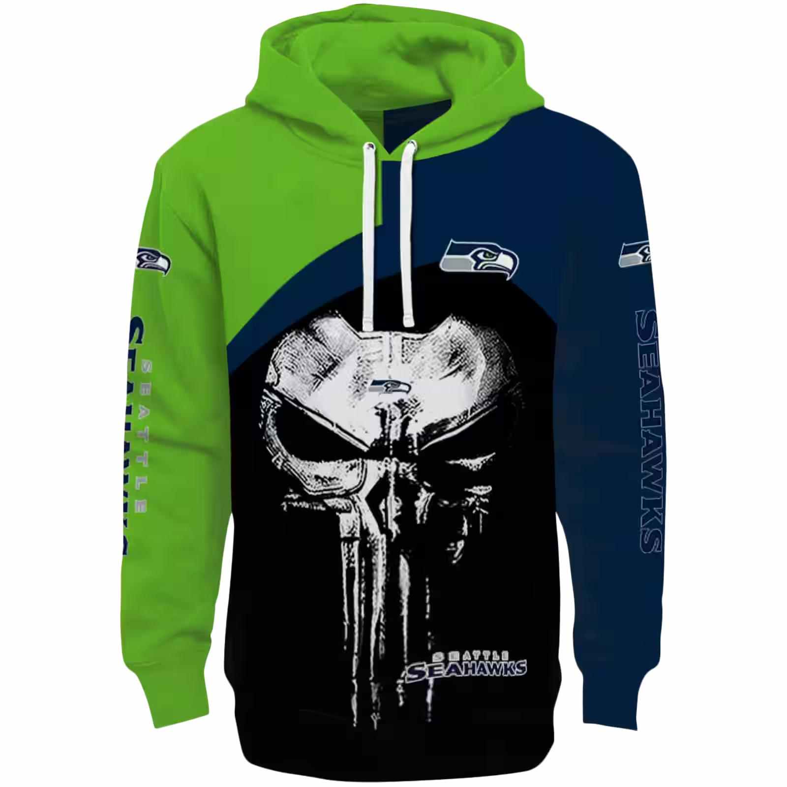 Seattle Seahawks Skull Punisher Green Black Hoodie