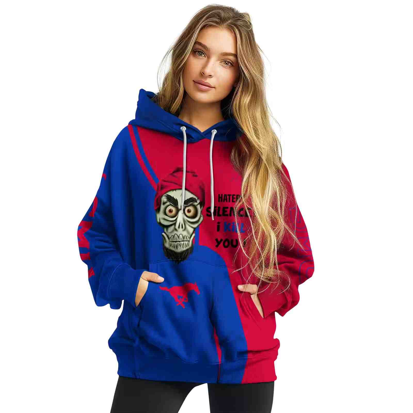 smu mustangs achmed skull blue hoodie high quality