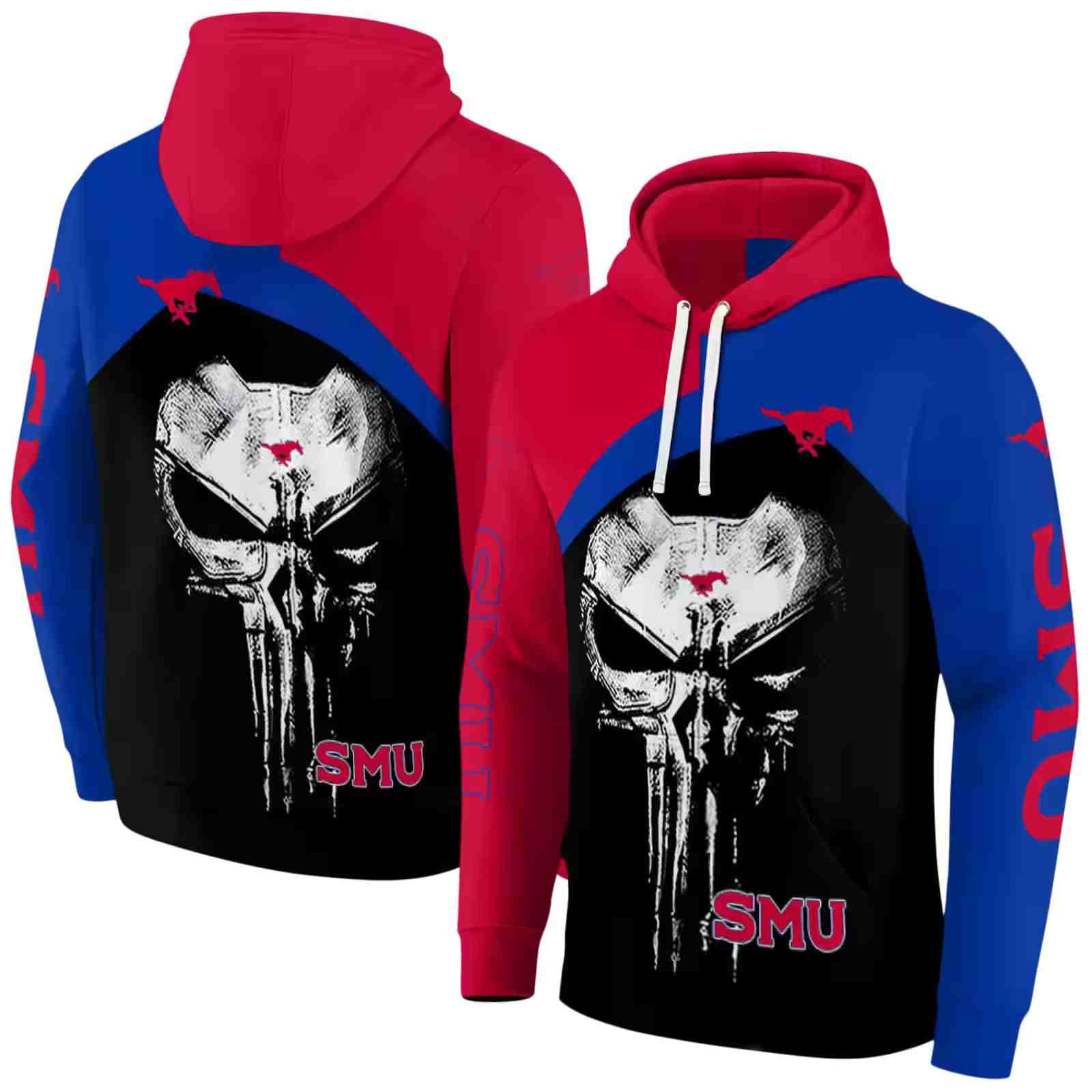 smu mustangs skull punisher red black hoodie fashion forward