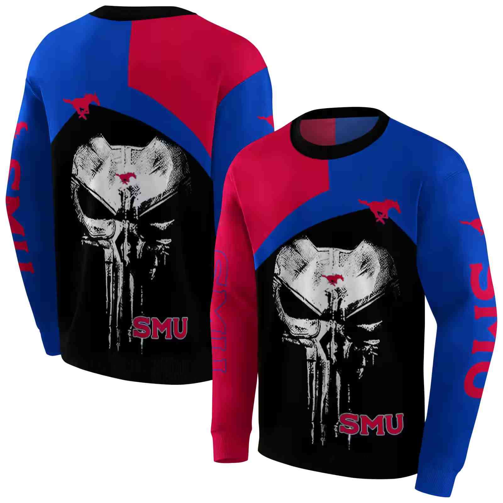 smu mustangs skull punisher red black hoodie premium grade