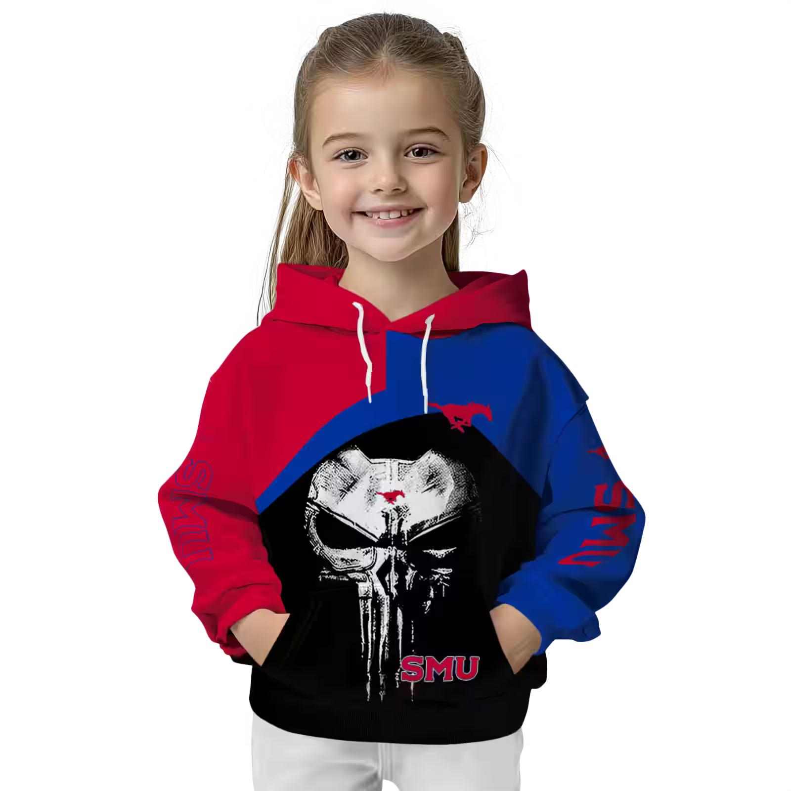 smu mustangs skull punisher red black hoodie top rated