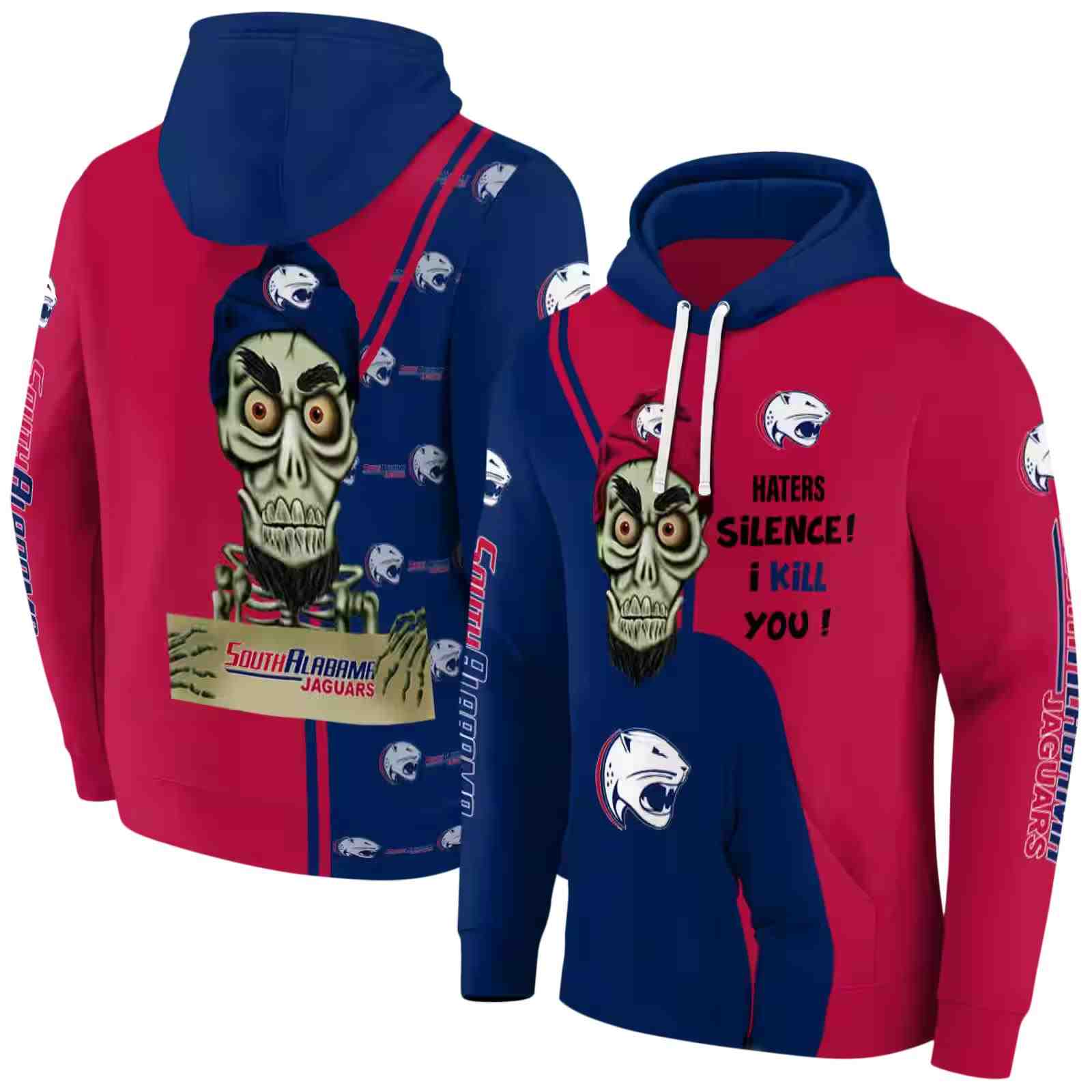 south alabama jaguars achmed skull blue hoodie fashion forward