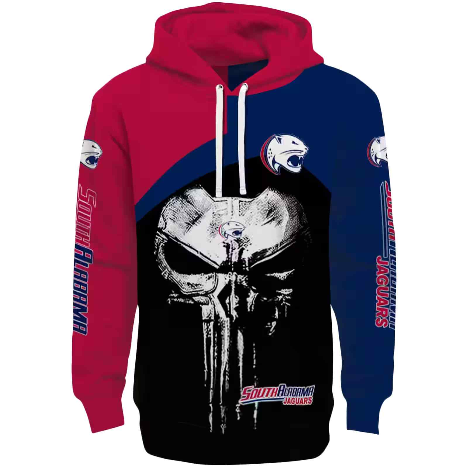 South Alabama Jaguars Skull Punisher Red Black Hoodie