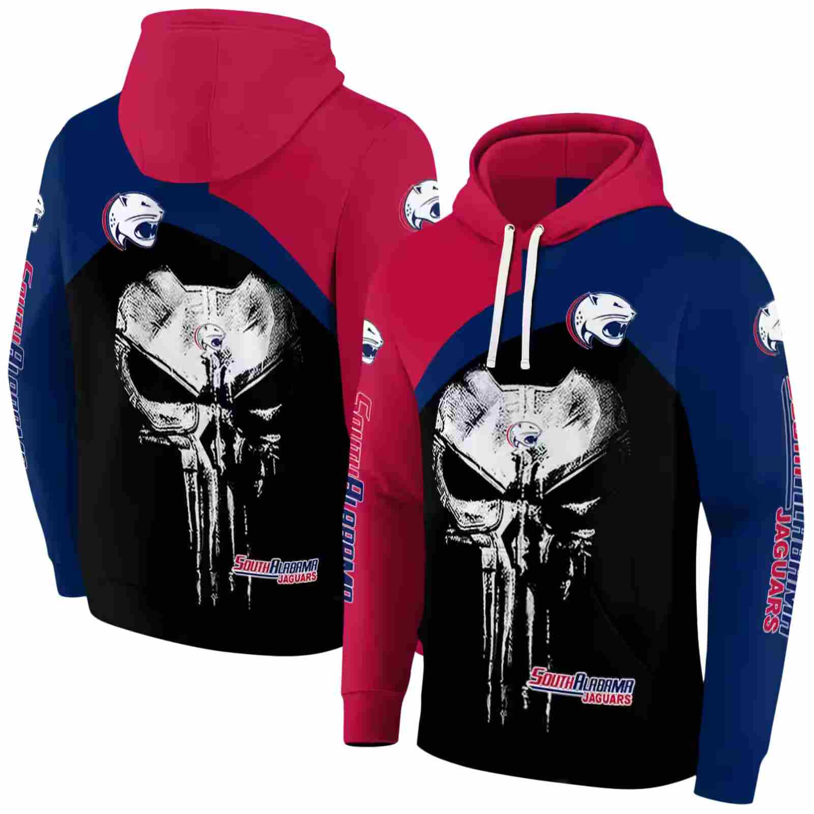 south alabama jaguars skull punisher red black hoodie fashion forward