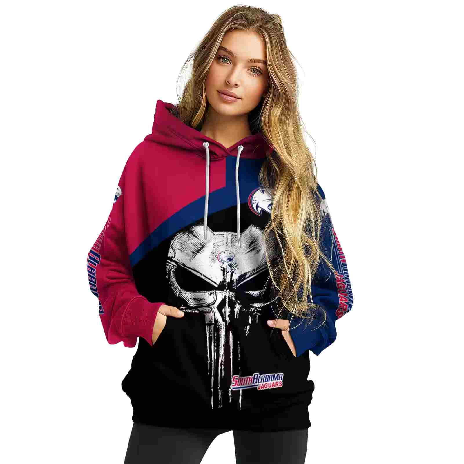 south alabama jaguars skull punisher red black hoodie high quality