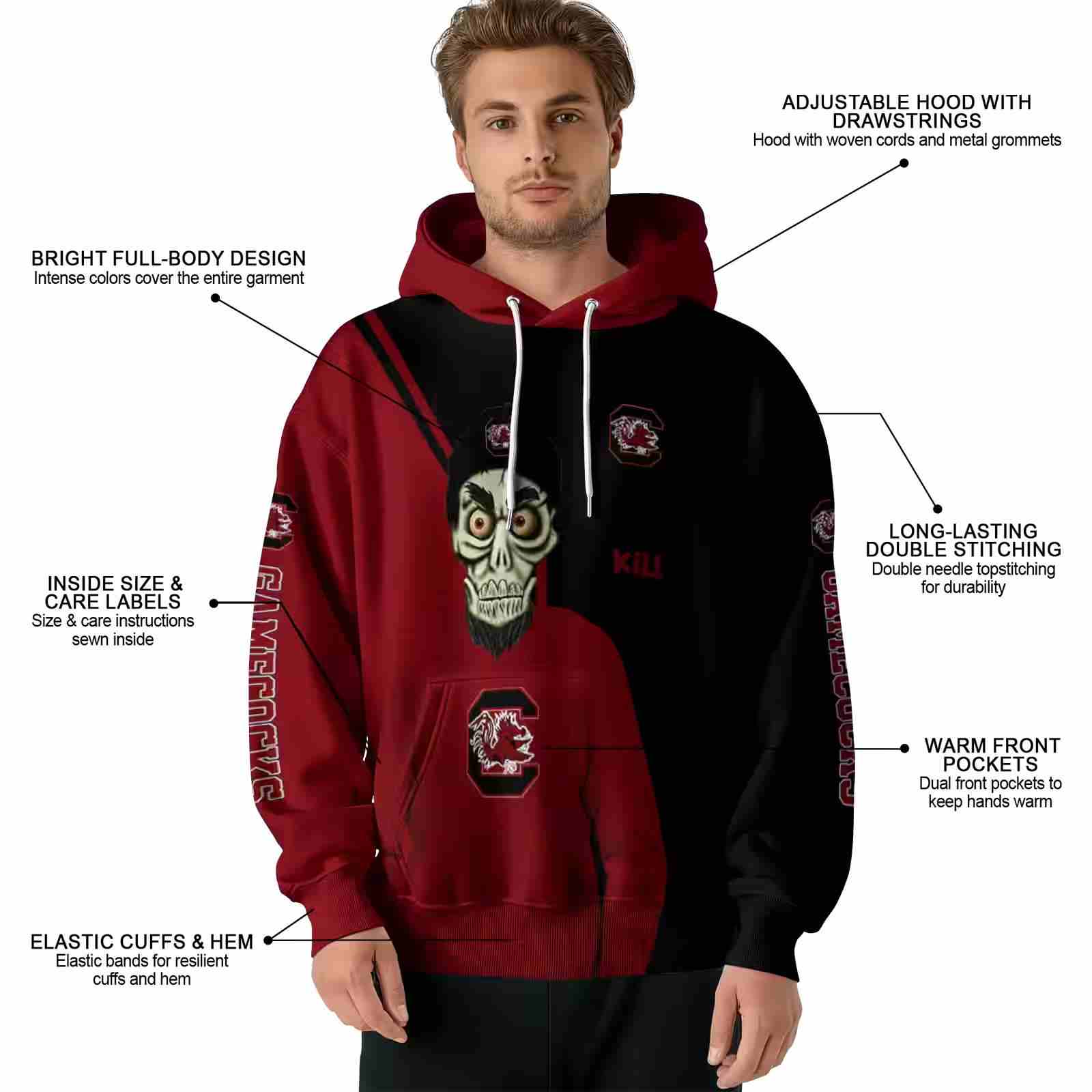 south carolina gamecocks achmed skull garnet hoodie latest model