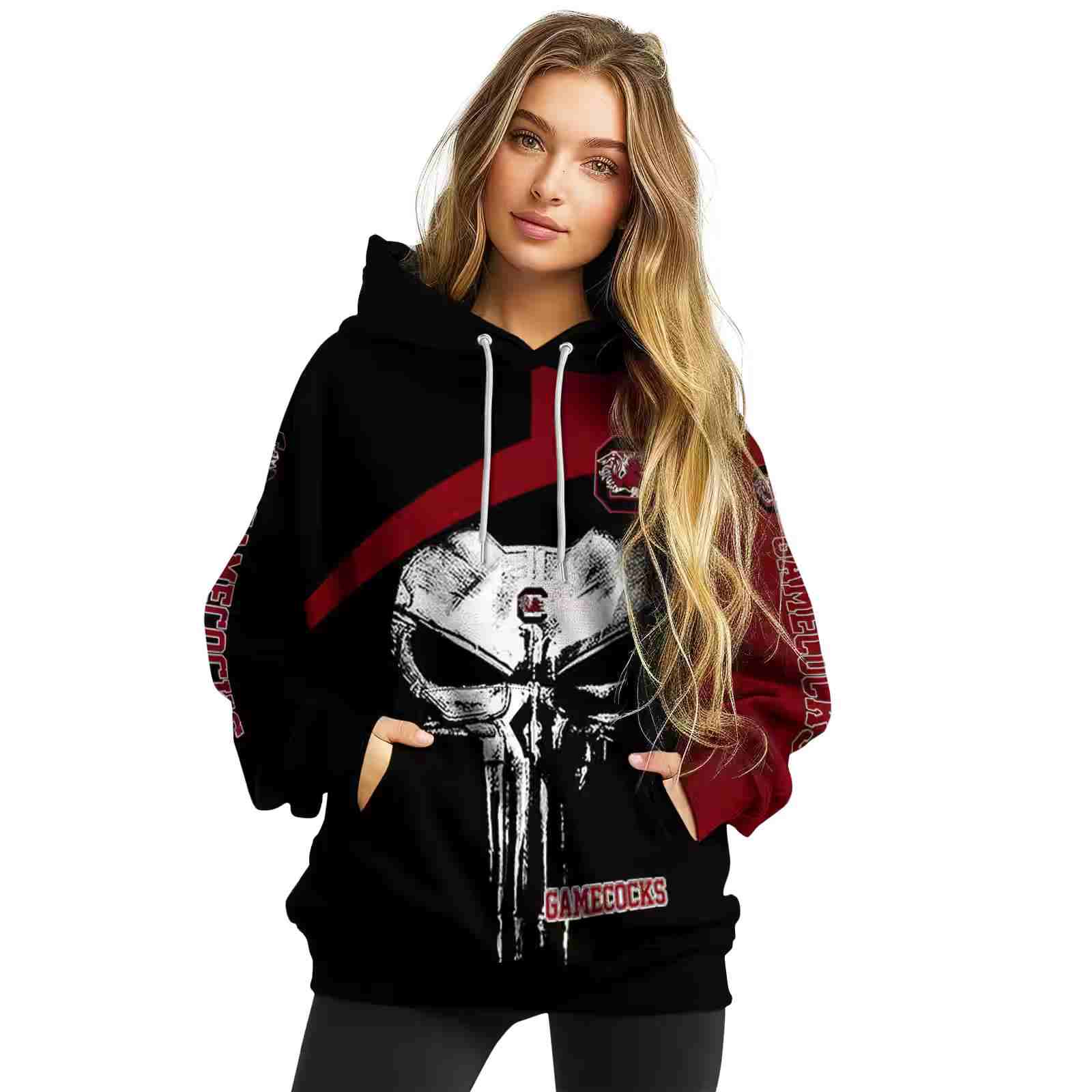 south carolina gamecocks skull punisher black hoodie high quality