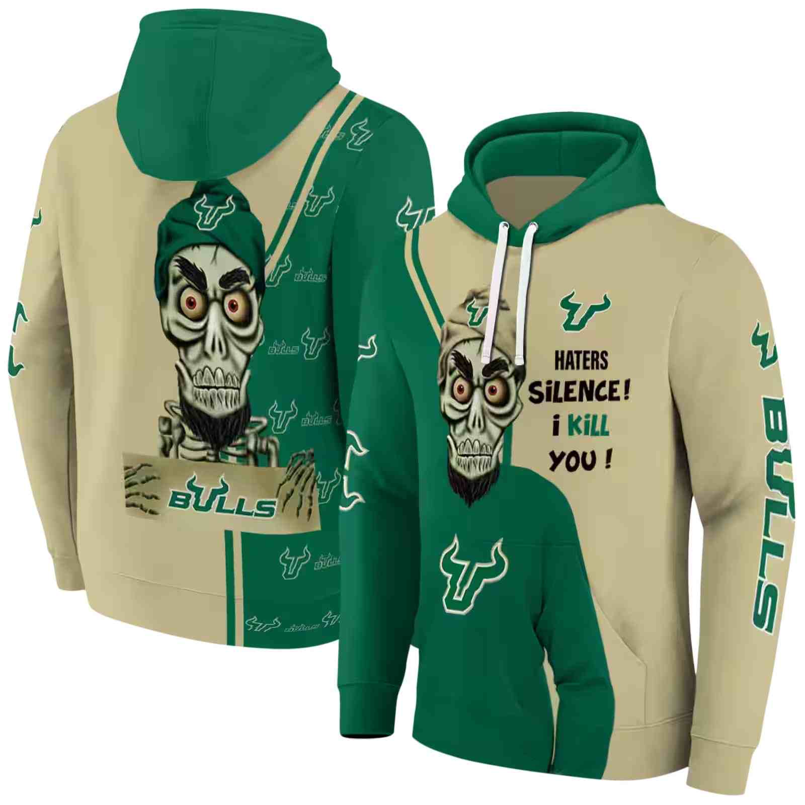 south florida bulls achmed skull green hoodie fashion forward