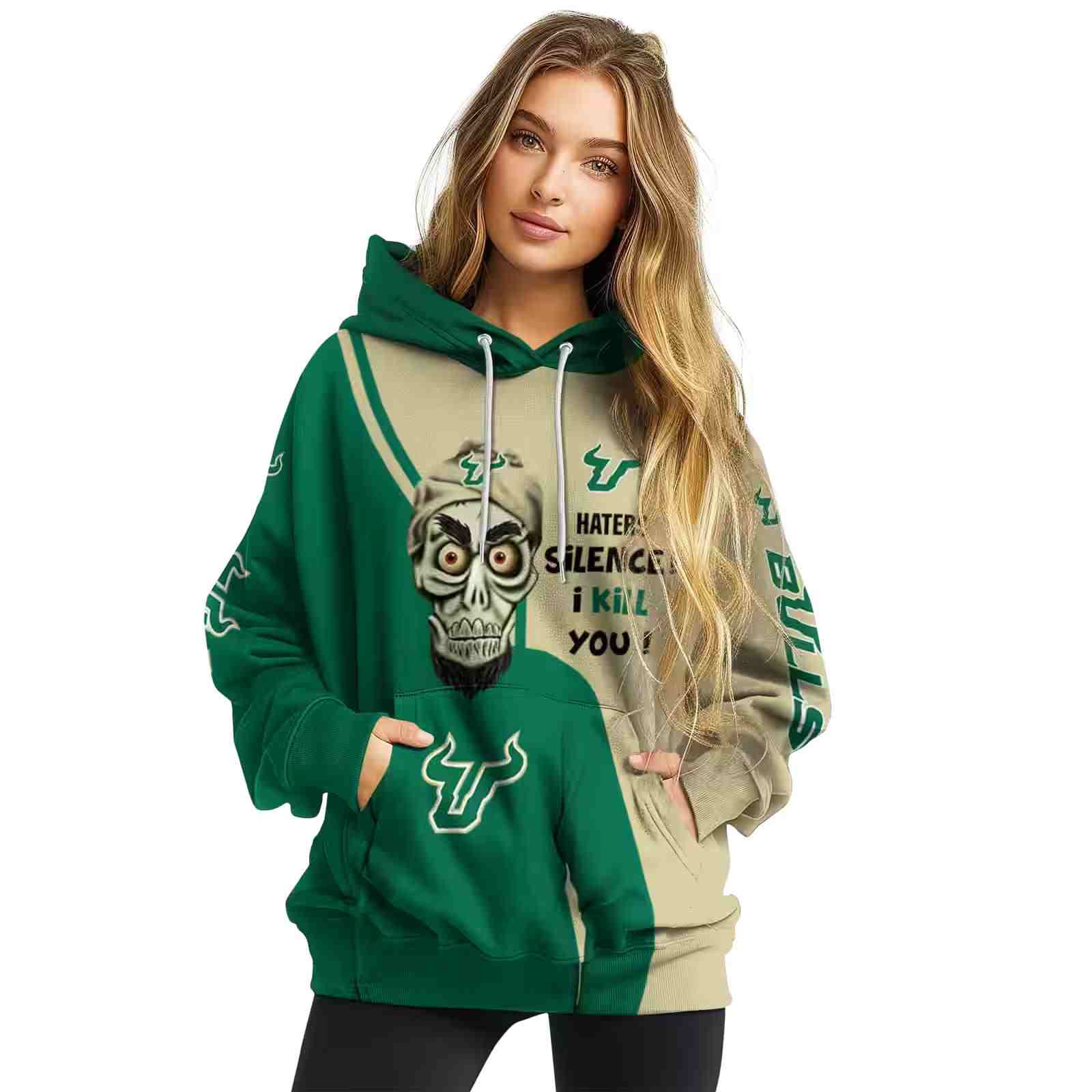 south florida bulls achmed skull green hoodie high quality