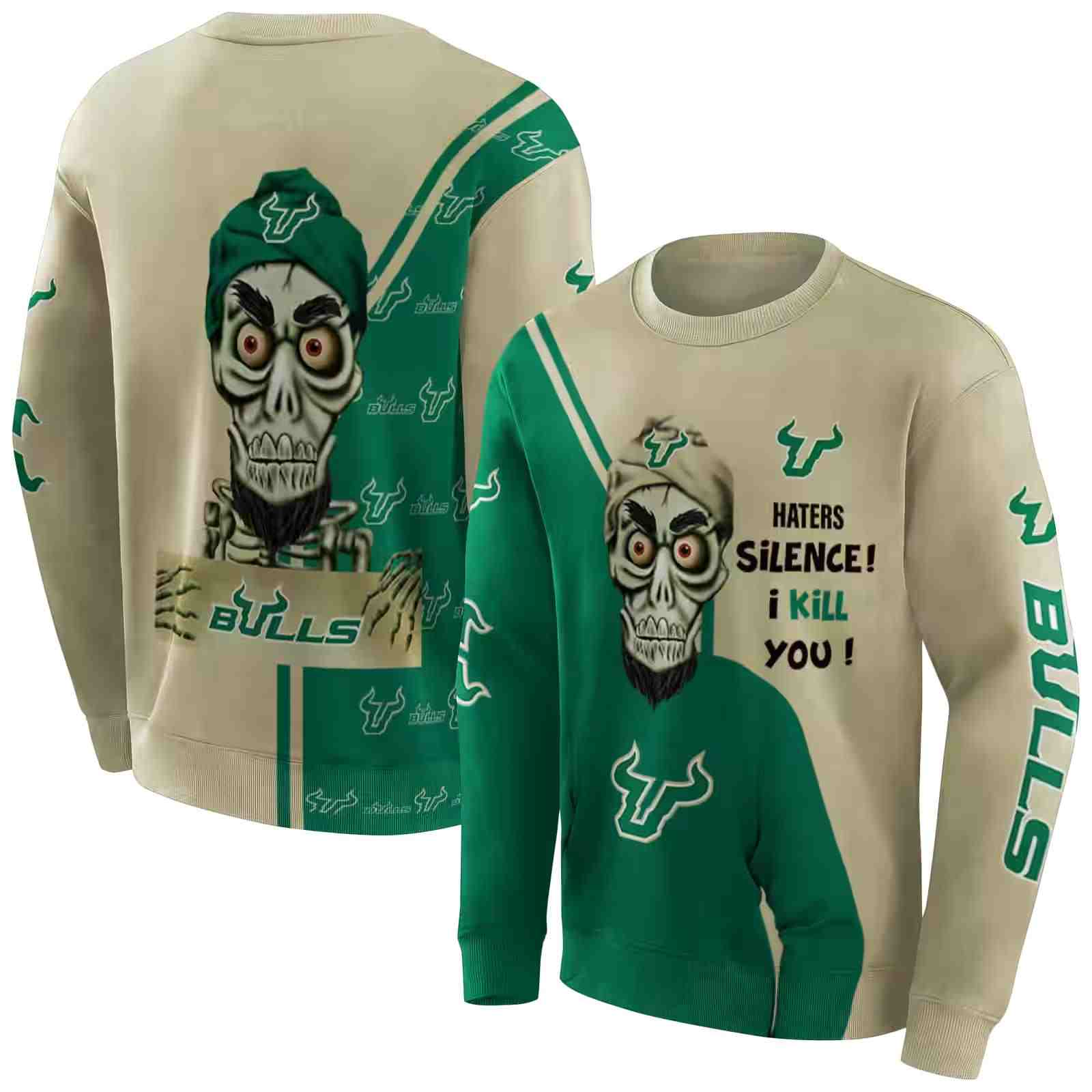 south florida bulls achmed skull green hoodie premium grade