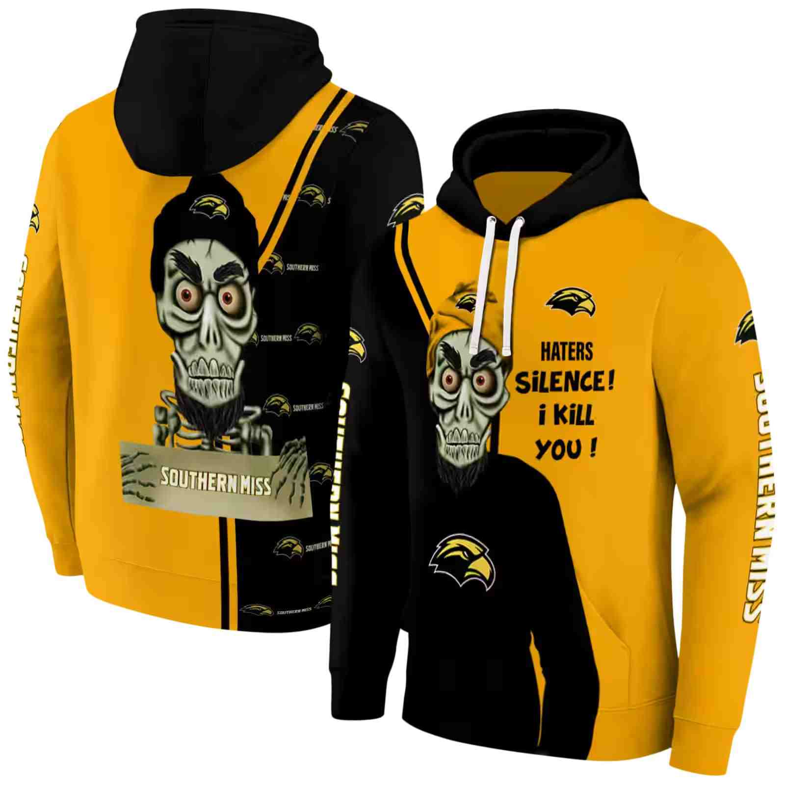 southern miss golden eagles achmed skull black hoodie fashion forward