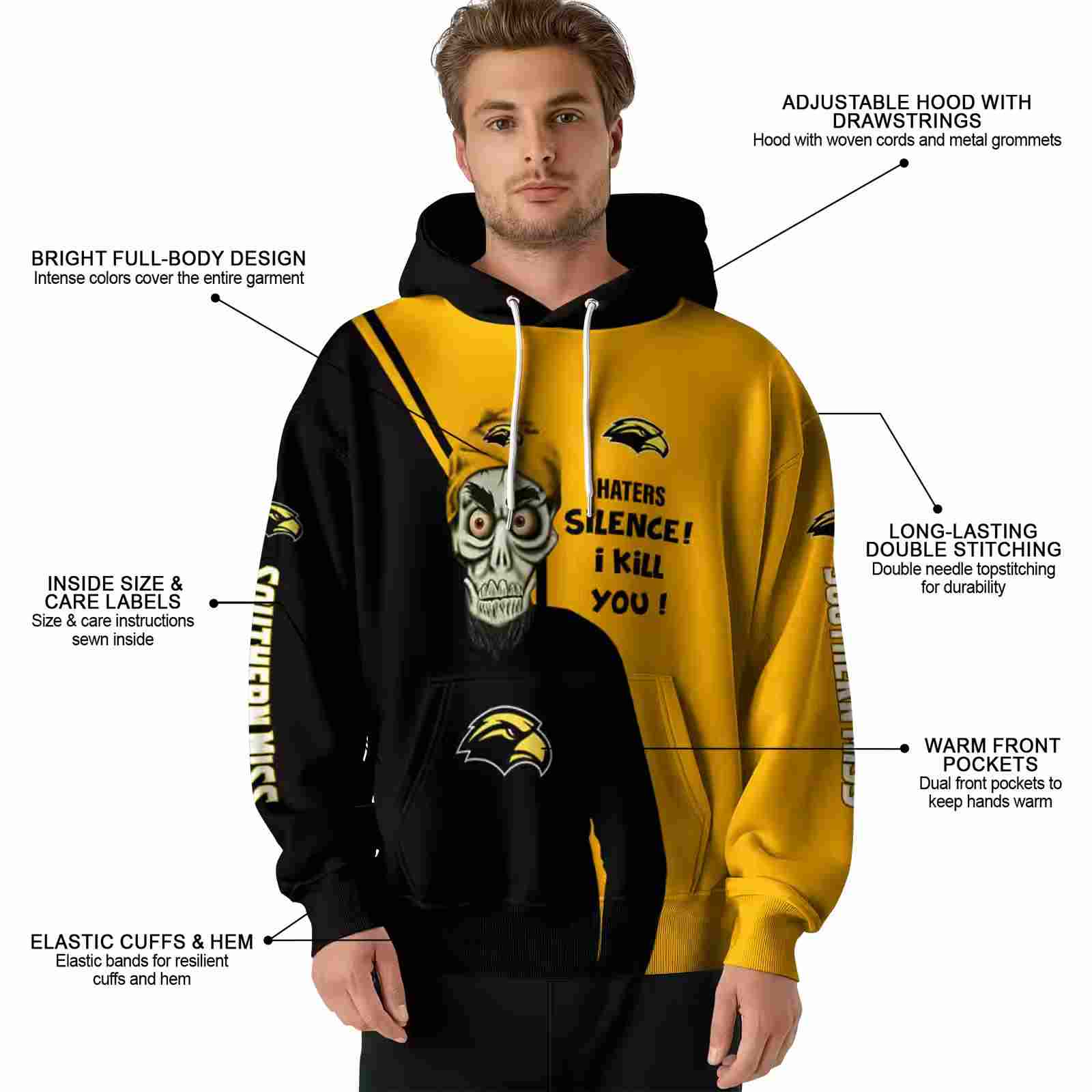 southern miss golden eagles achmed skull black hoodie latest model