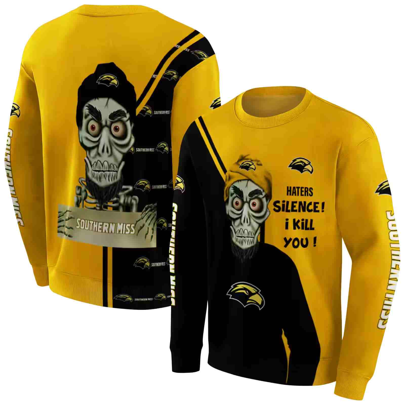 southern miss golden eagles achmed skull black hoodie premium grade