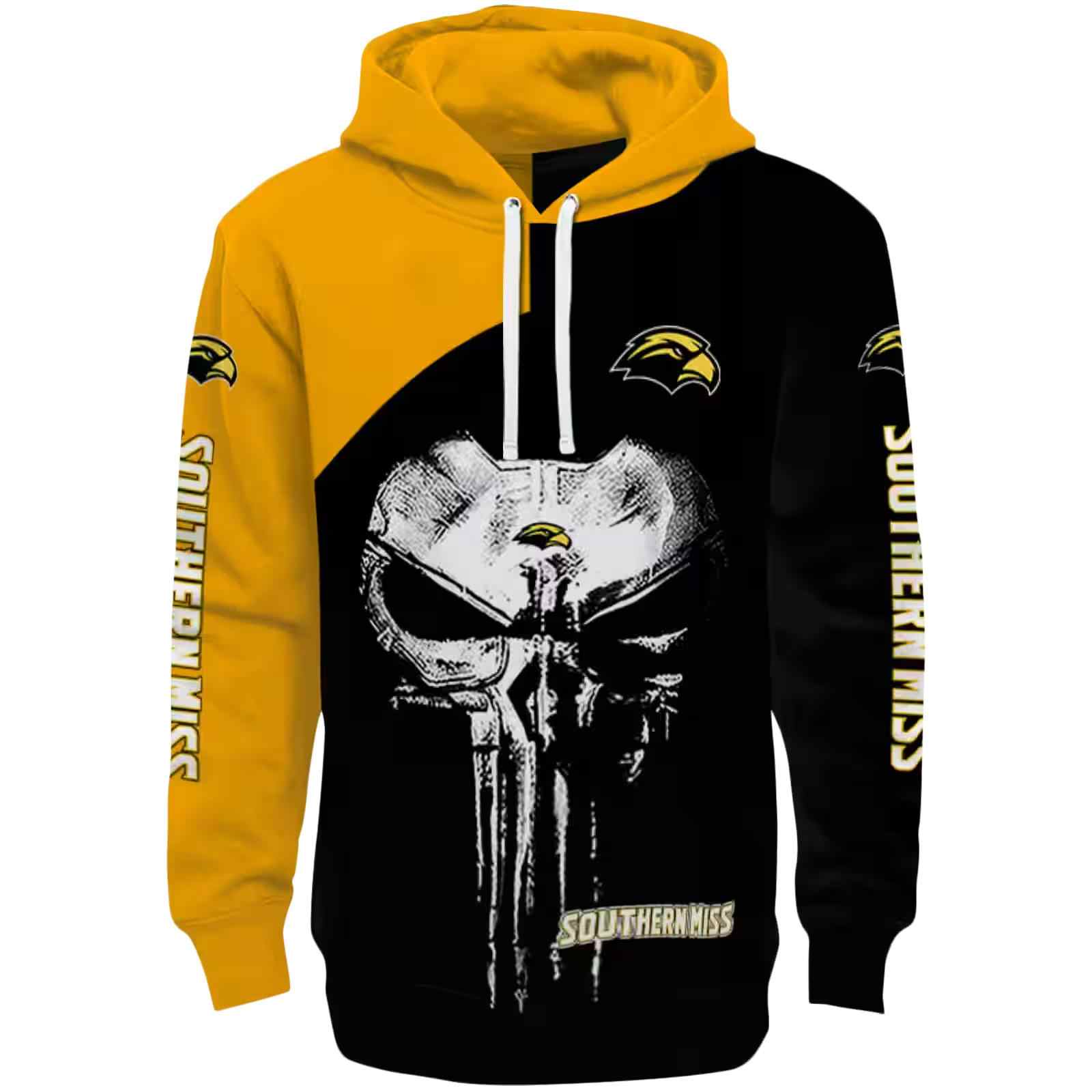 Southern Miss Golden Eagles Skull Punisher Gold Black Hoodie