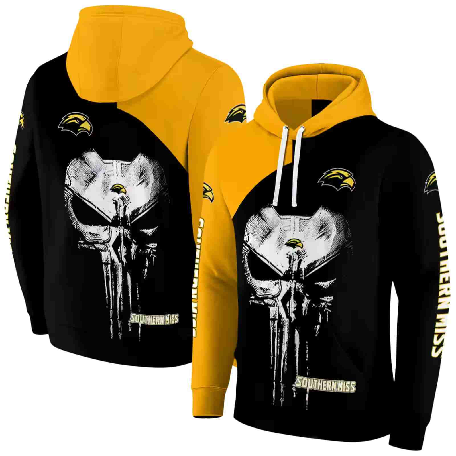 southern miss golden eagles skull punisher gold black hoodie fashion forward