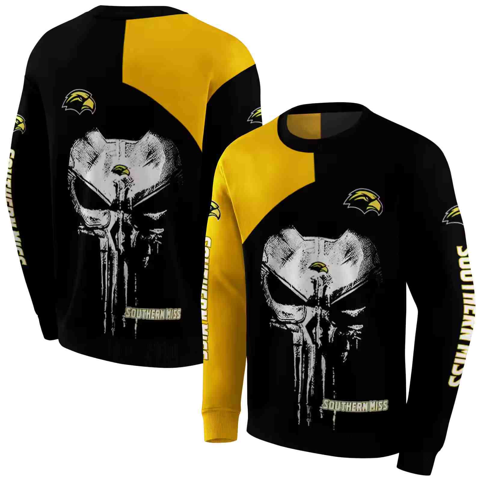 southern miss golden eagles skull punisher gold black hoodie premium grade