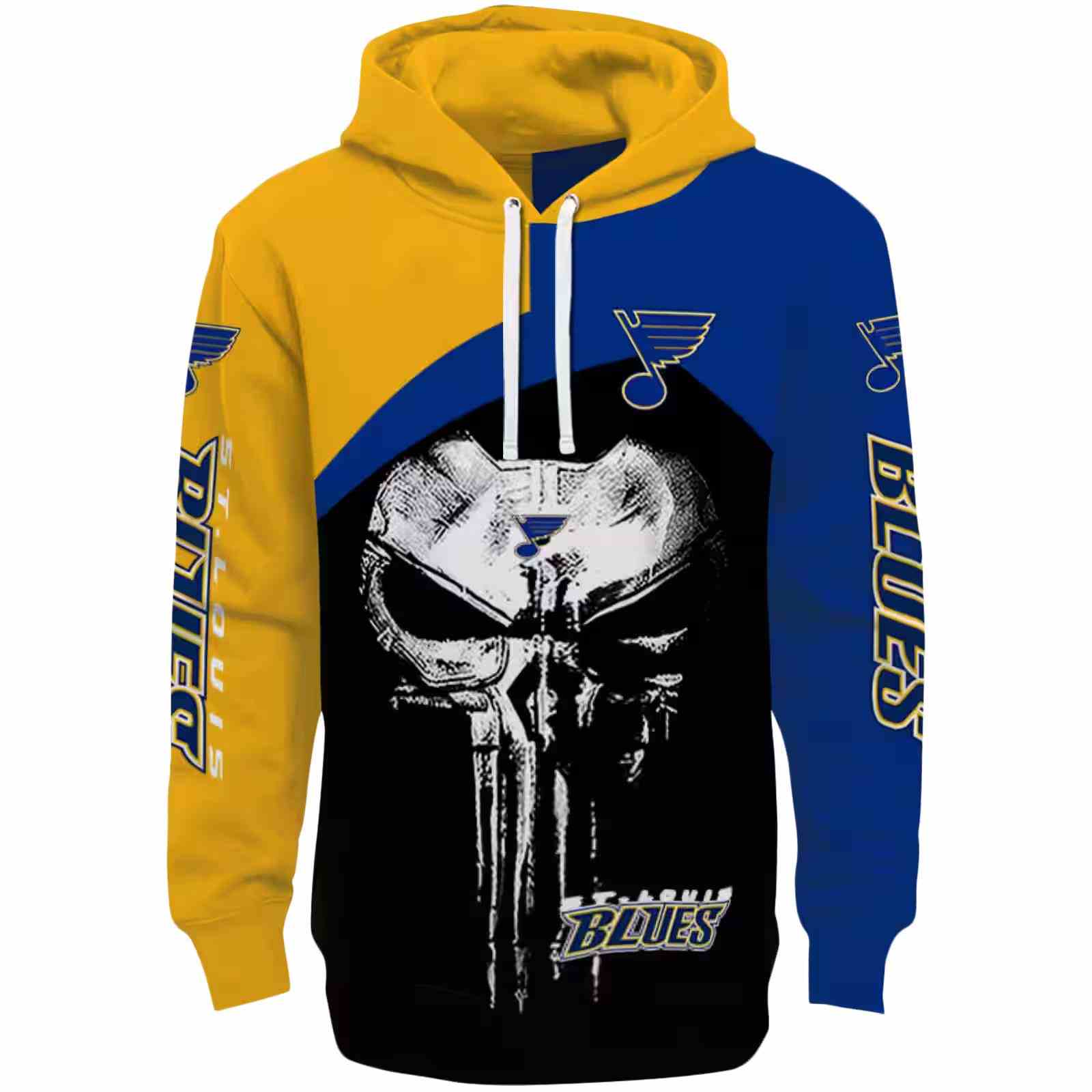 St. Louis Blues Skull Punisher Yellow Black Hoodie