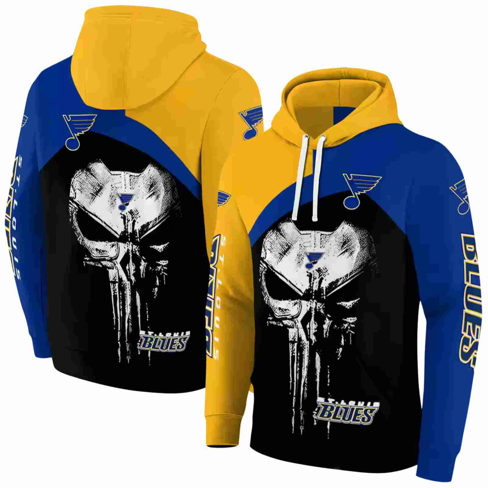 st louis blues skull punisher yellow black hoodie fashion forward