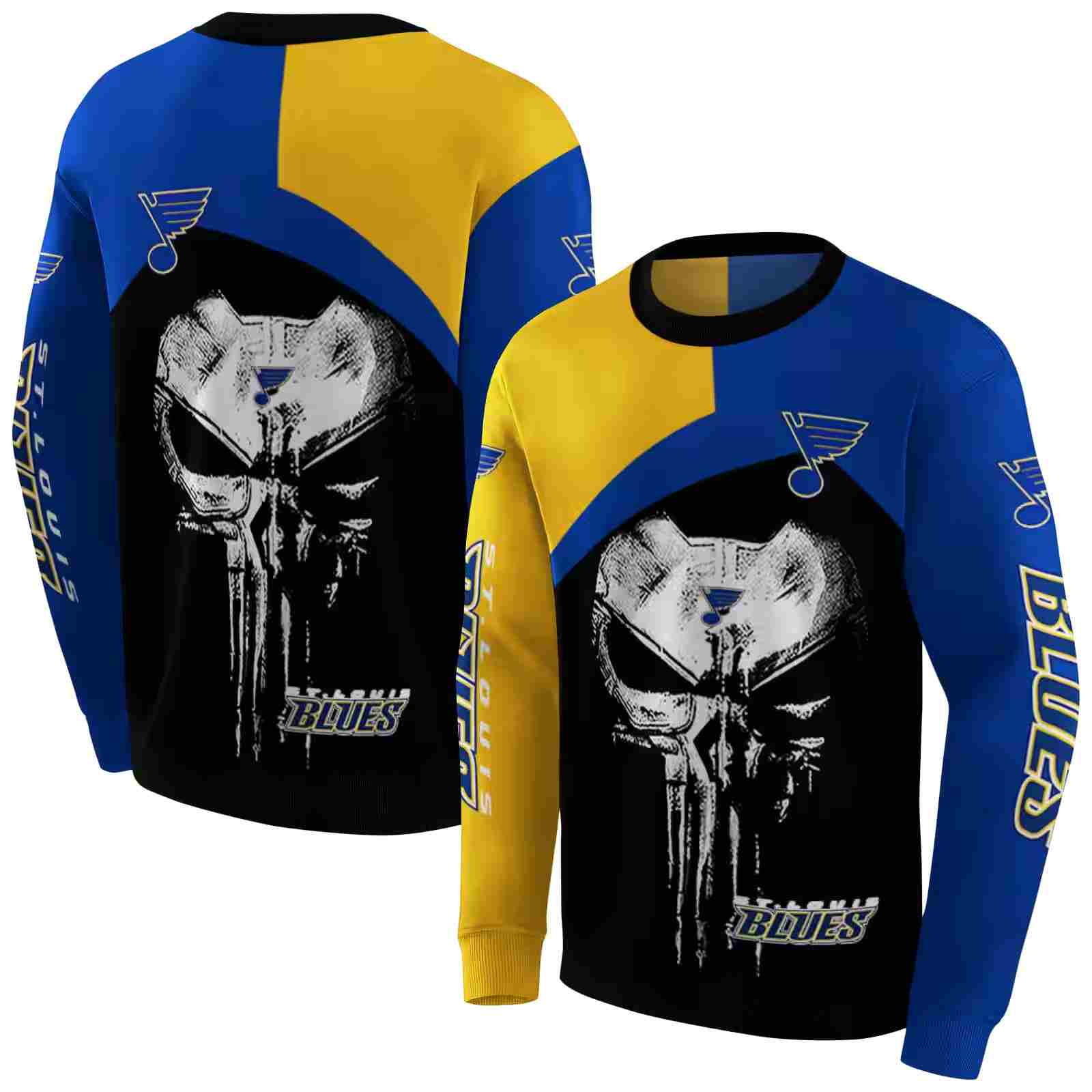 st louis blues skull punisher yellow black hoodie premium grade