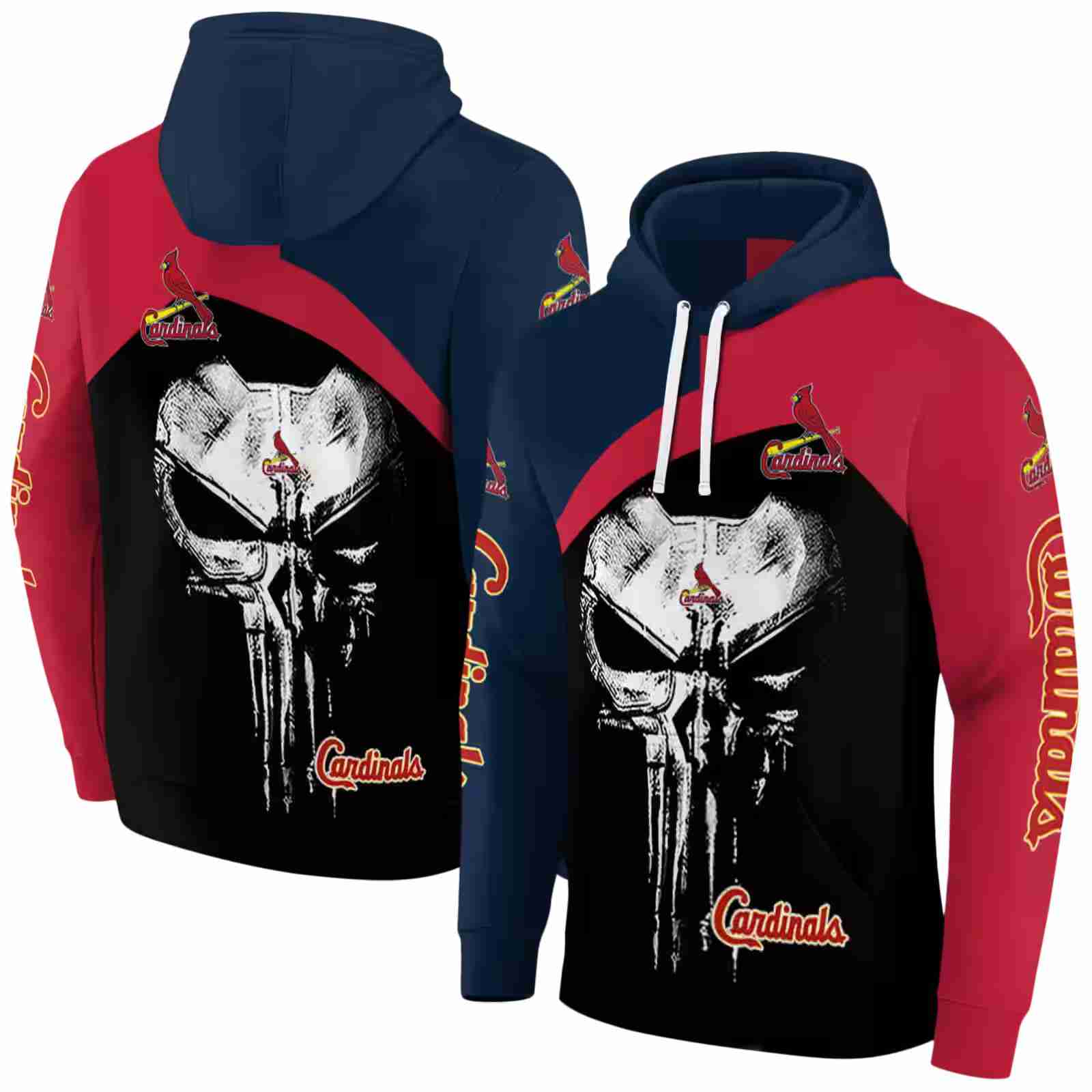 st louis cardinals skull punisher navy black hoodie fashion forward