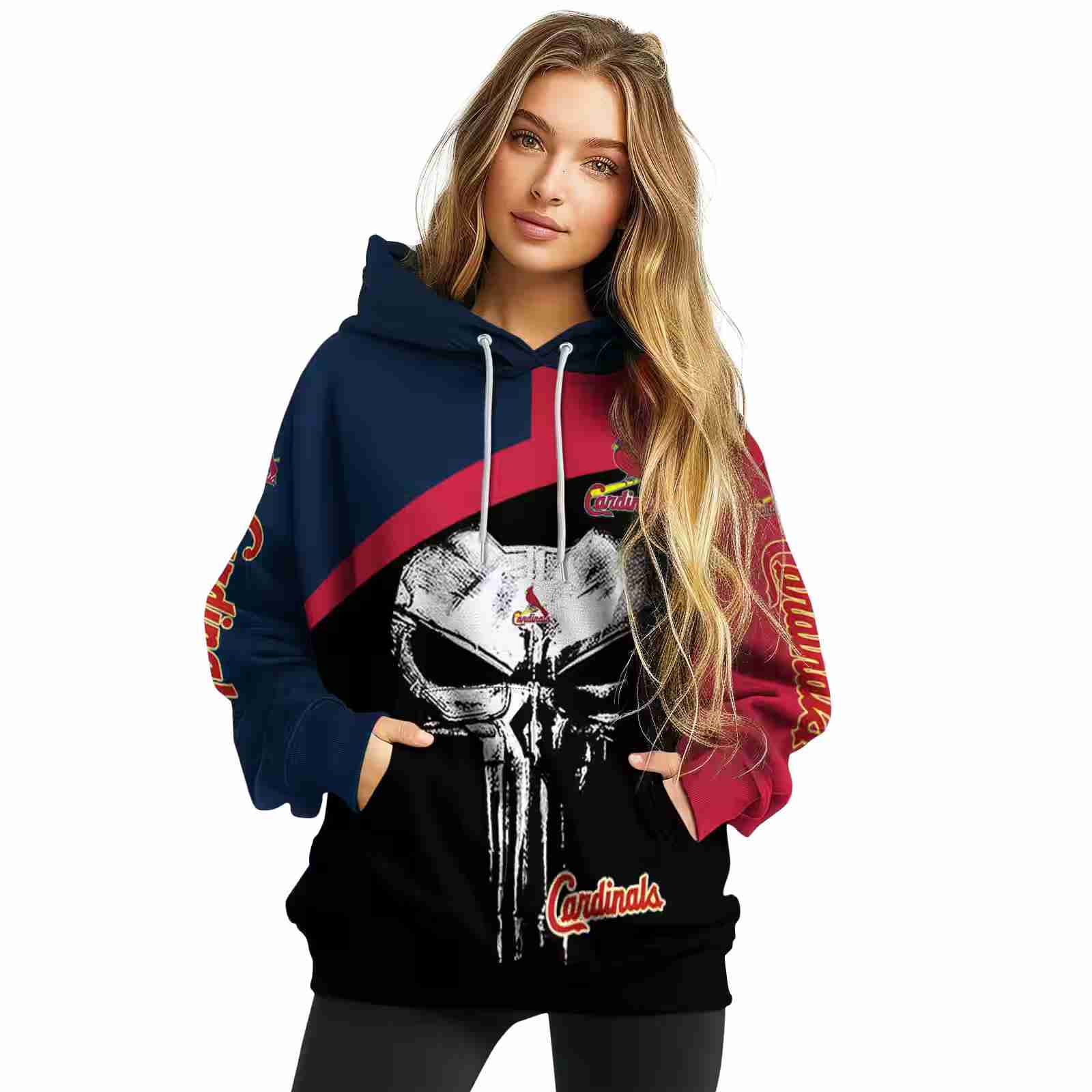 st louis cardinals skull punisher navy black hoodie high quality