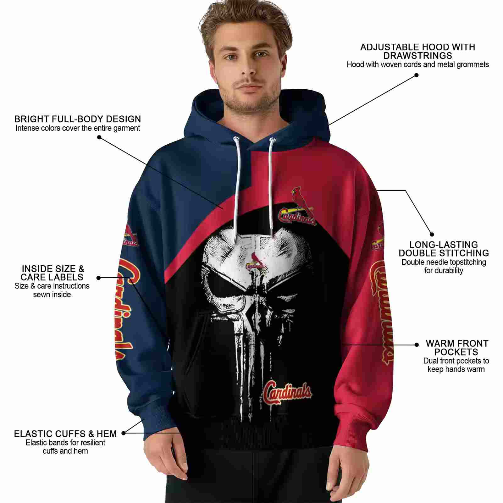 st louis cardinals skull punisher navy black hoodie latest model