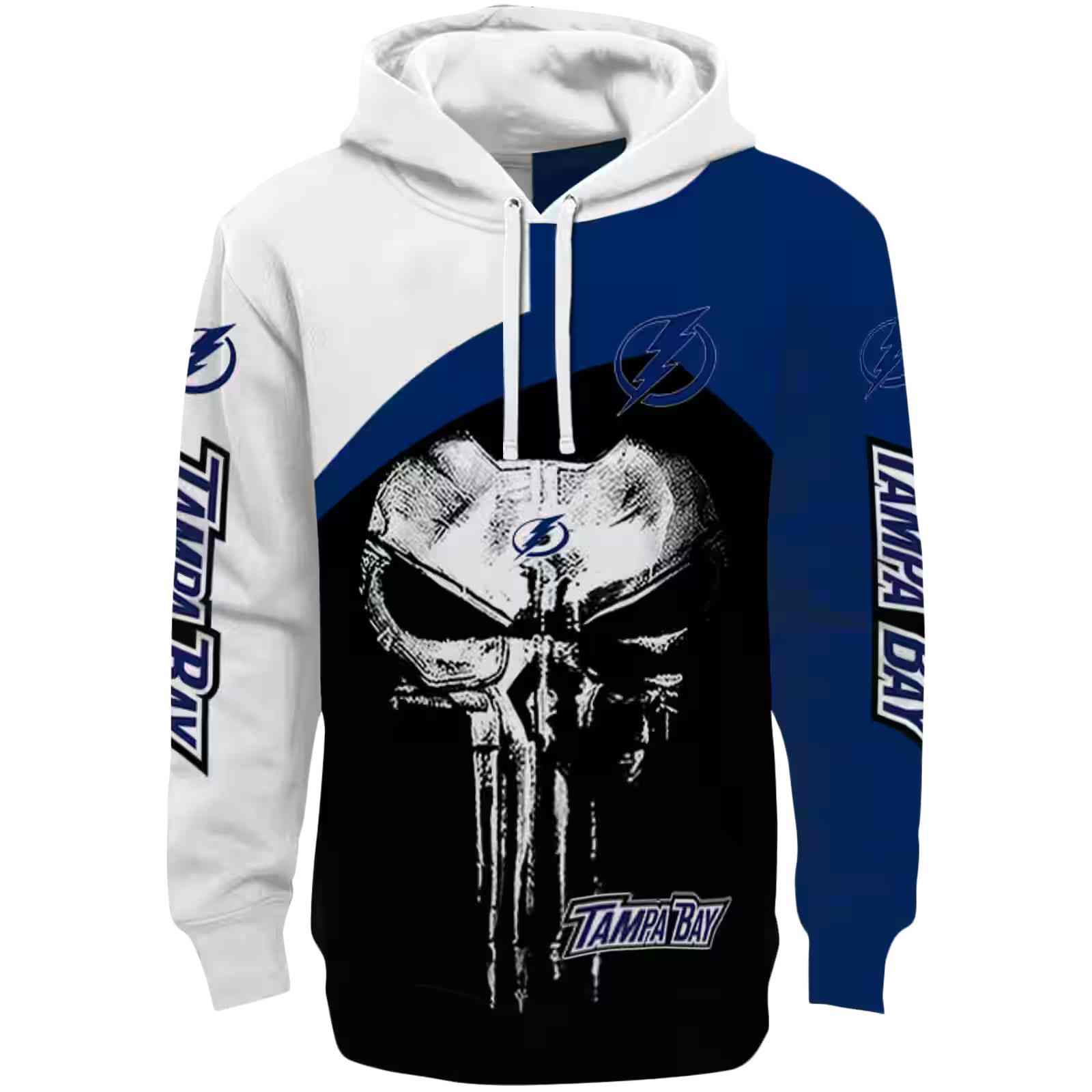 Tampa Bay Lightning Skull Punisher White Black Hoodie