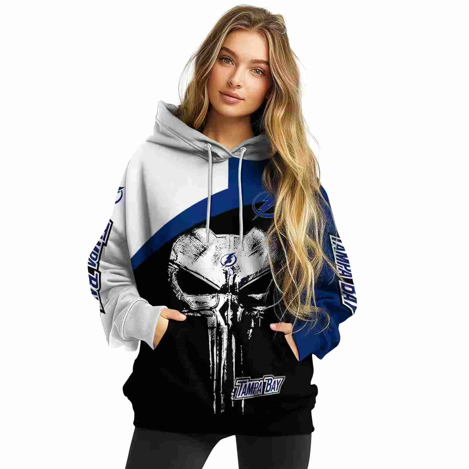 tampa bay lightning skull punisher white black hoodie high quality