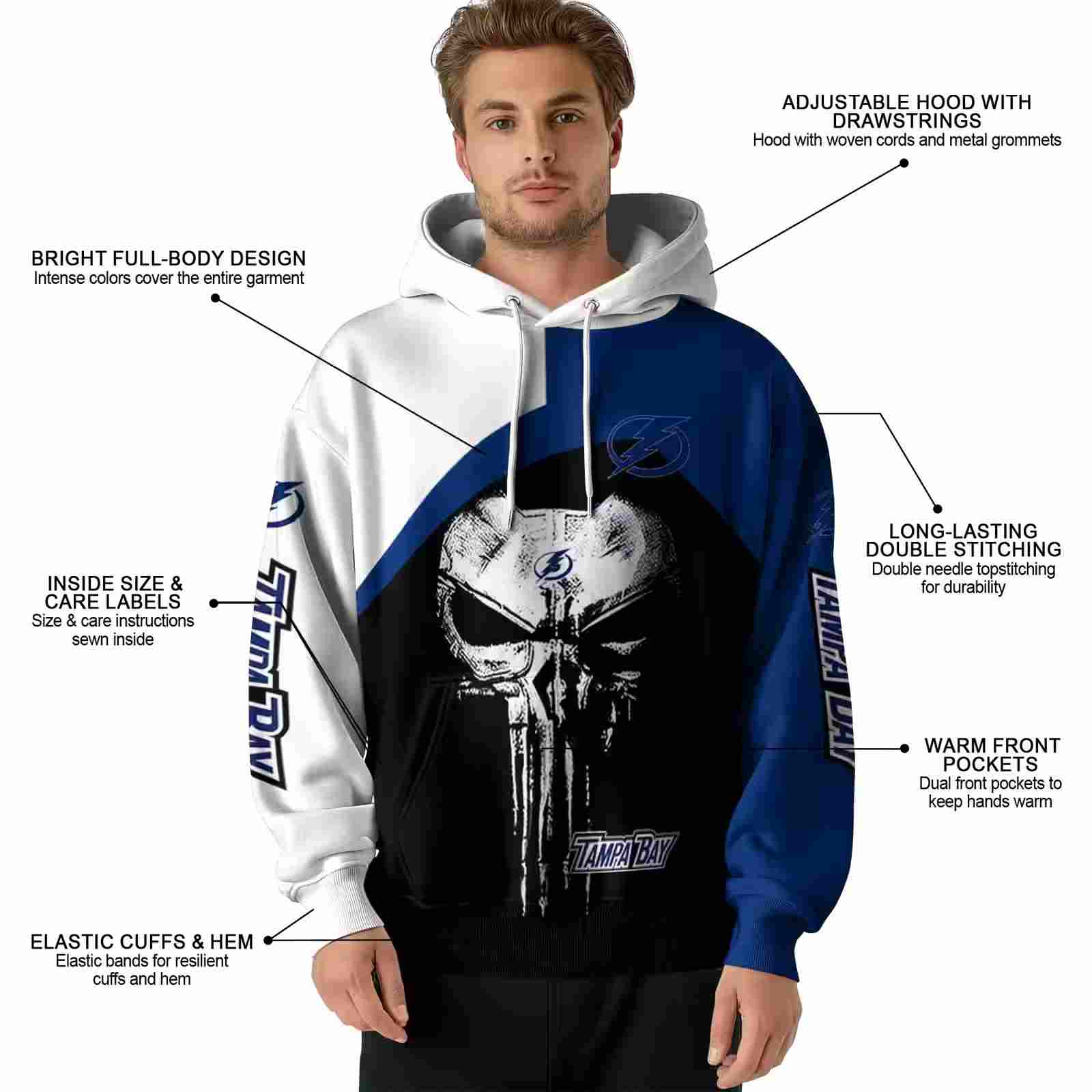 tampa bay lightning skull punisher white black hoodie latest model