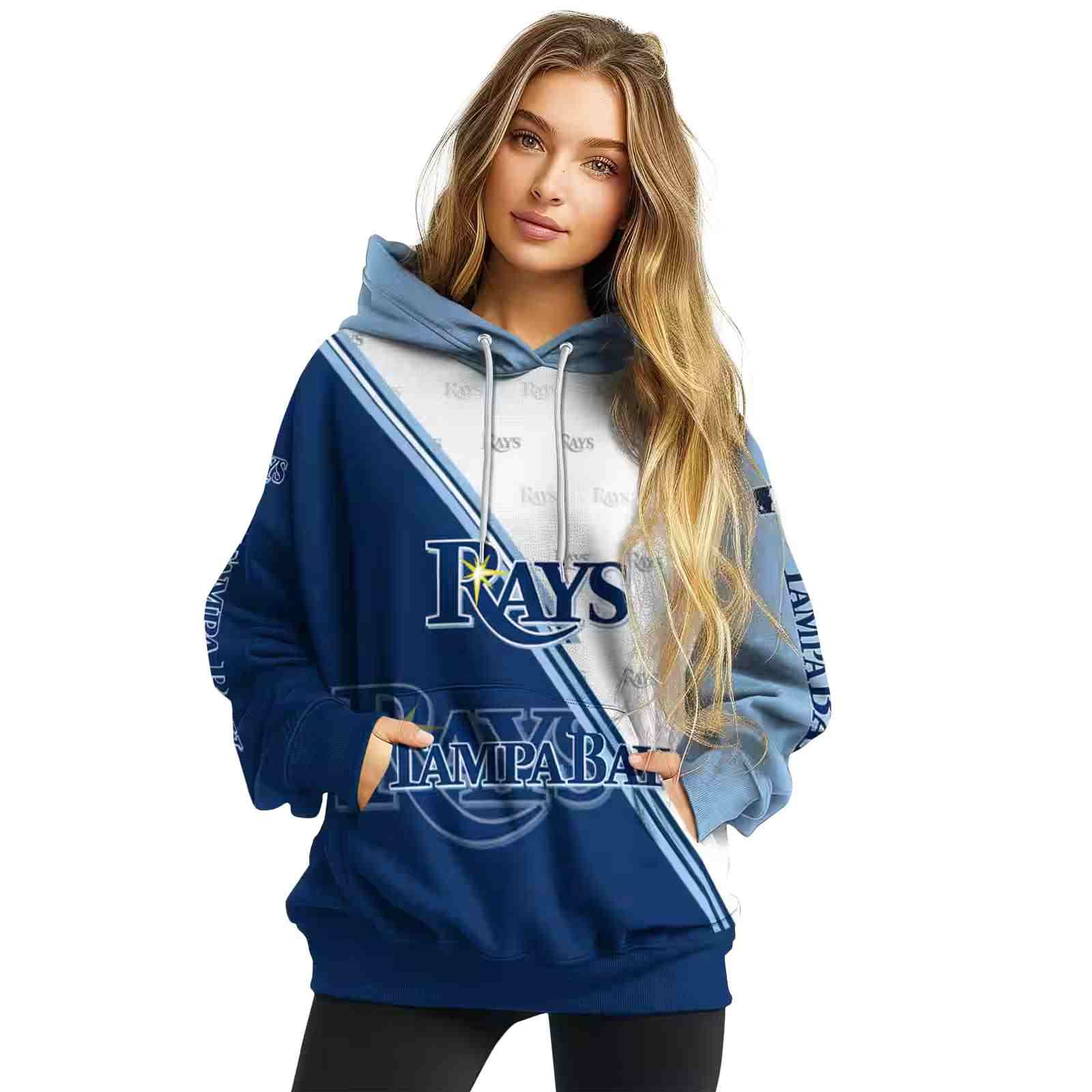 tampa bay rays diagonal stripe navy white hoodie high quality