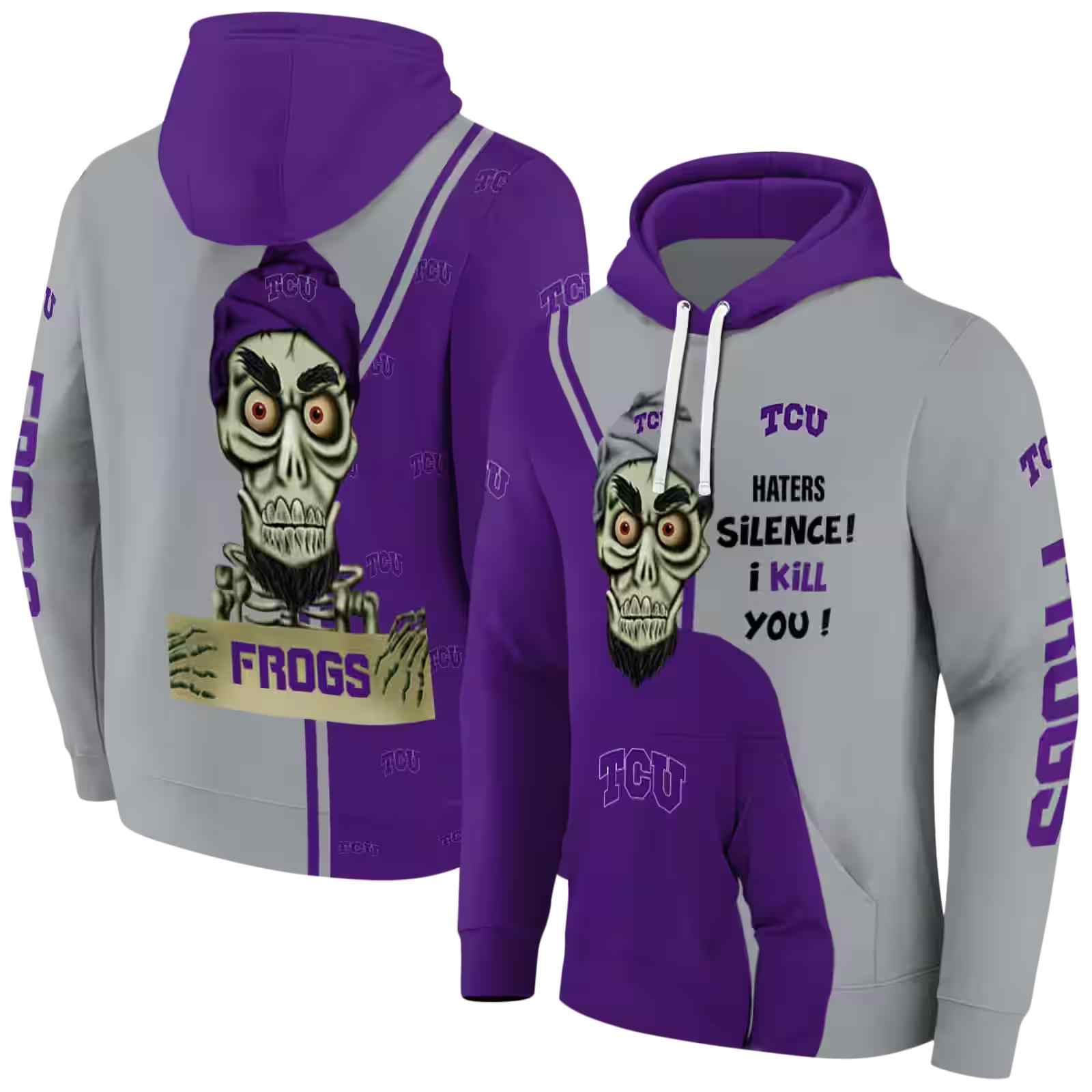 tcu horned frogs achmed skull purple hoodie fashion forward