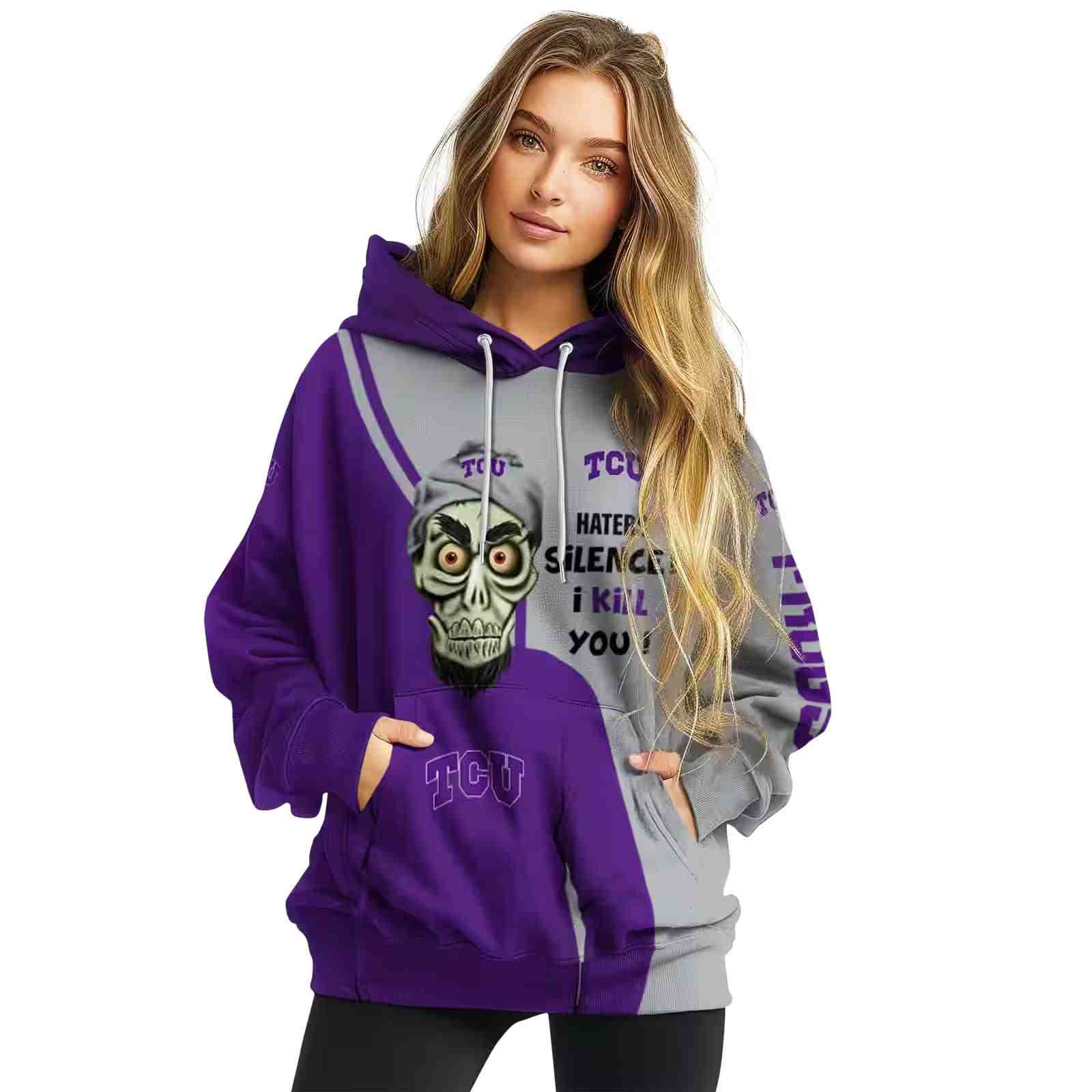 tcu horned frogs achmed skull purple hoodie high quality